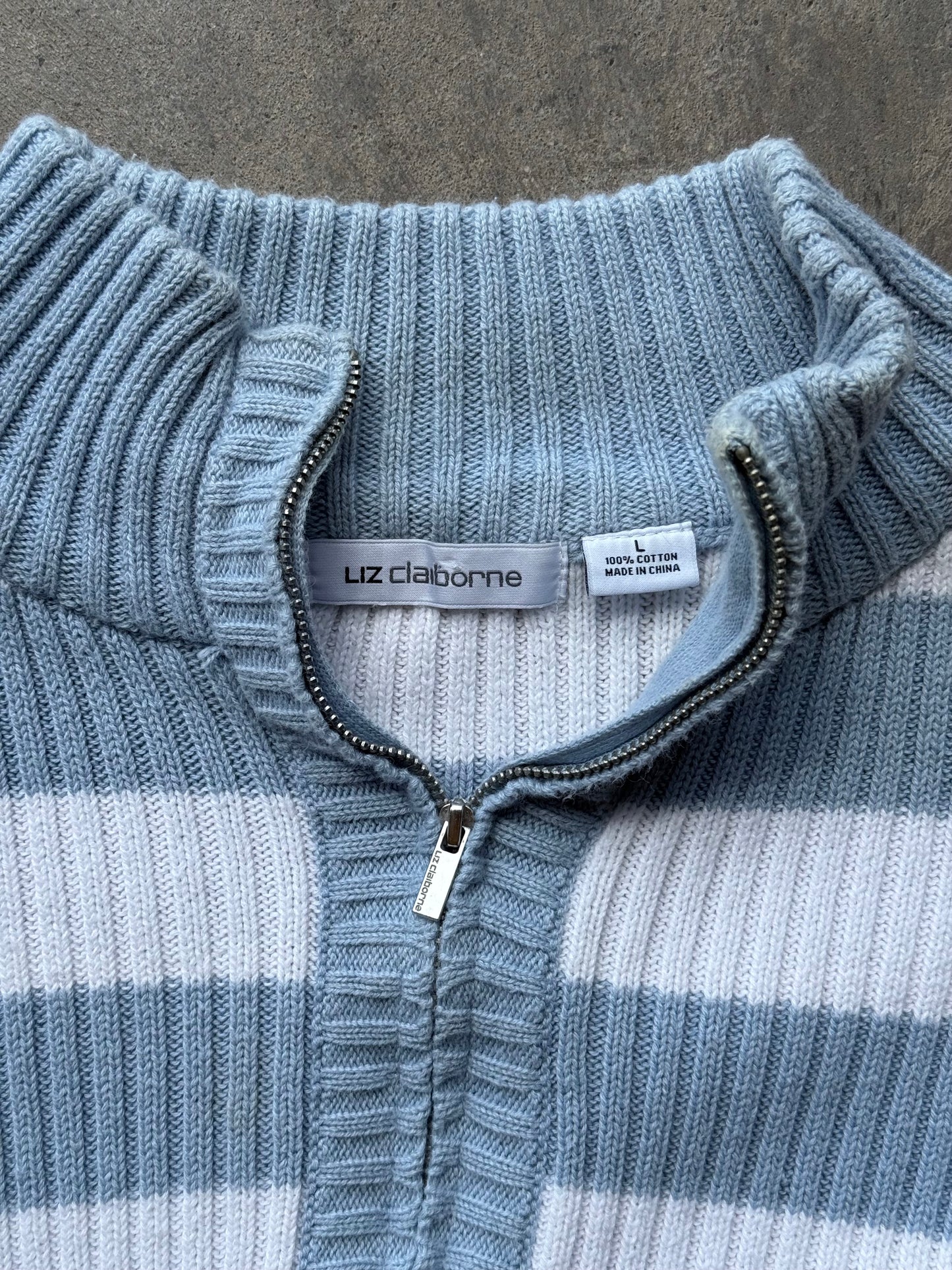 Striped Quarter Zip Sweater - L