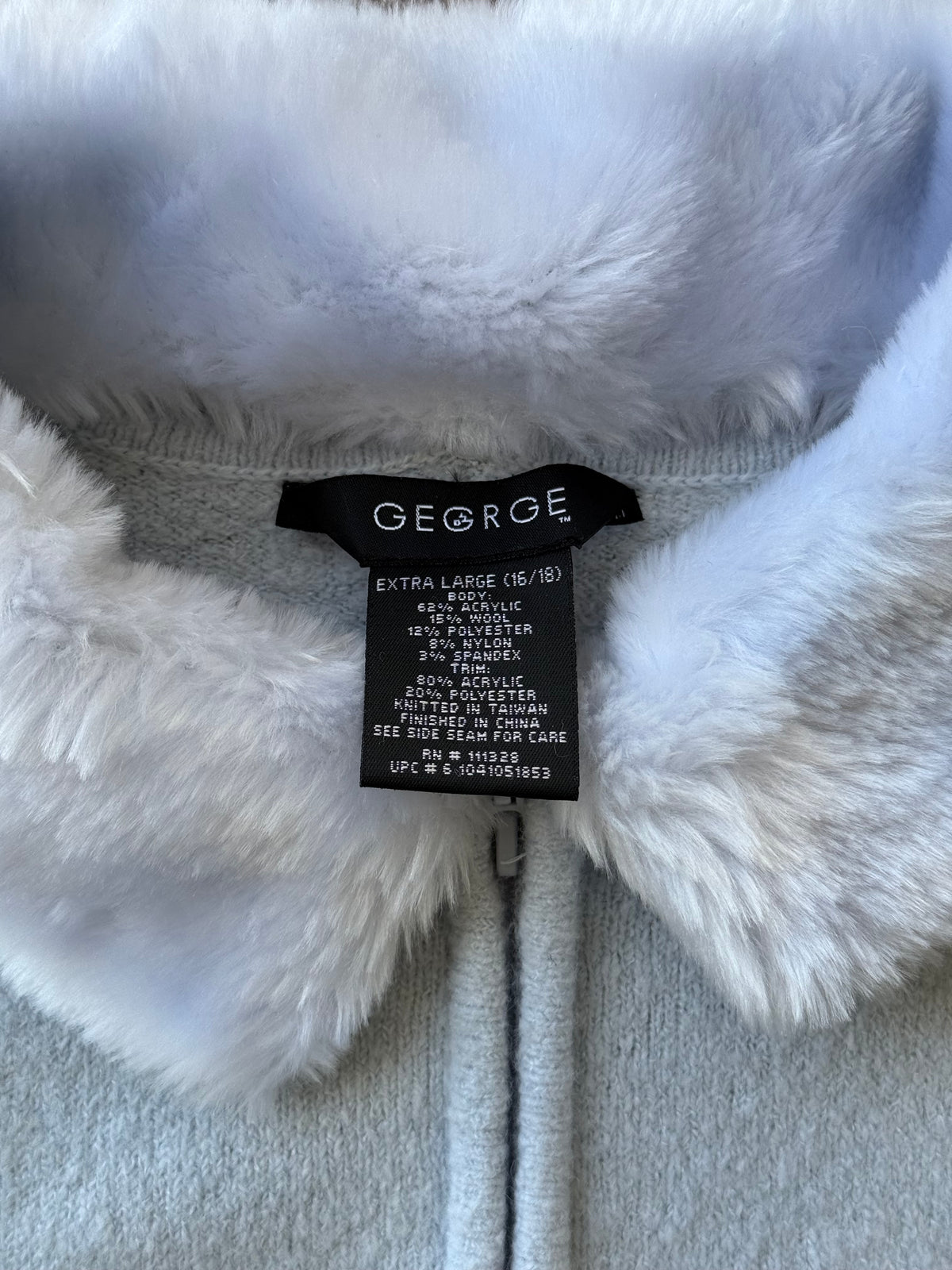 Faux Fur Collar Zip Up Cardigan - XL