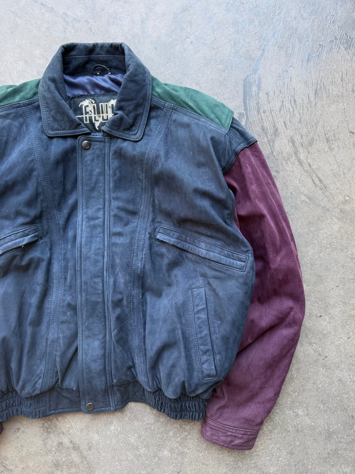 Colorblock Leather Jacket - M
