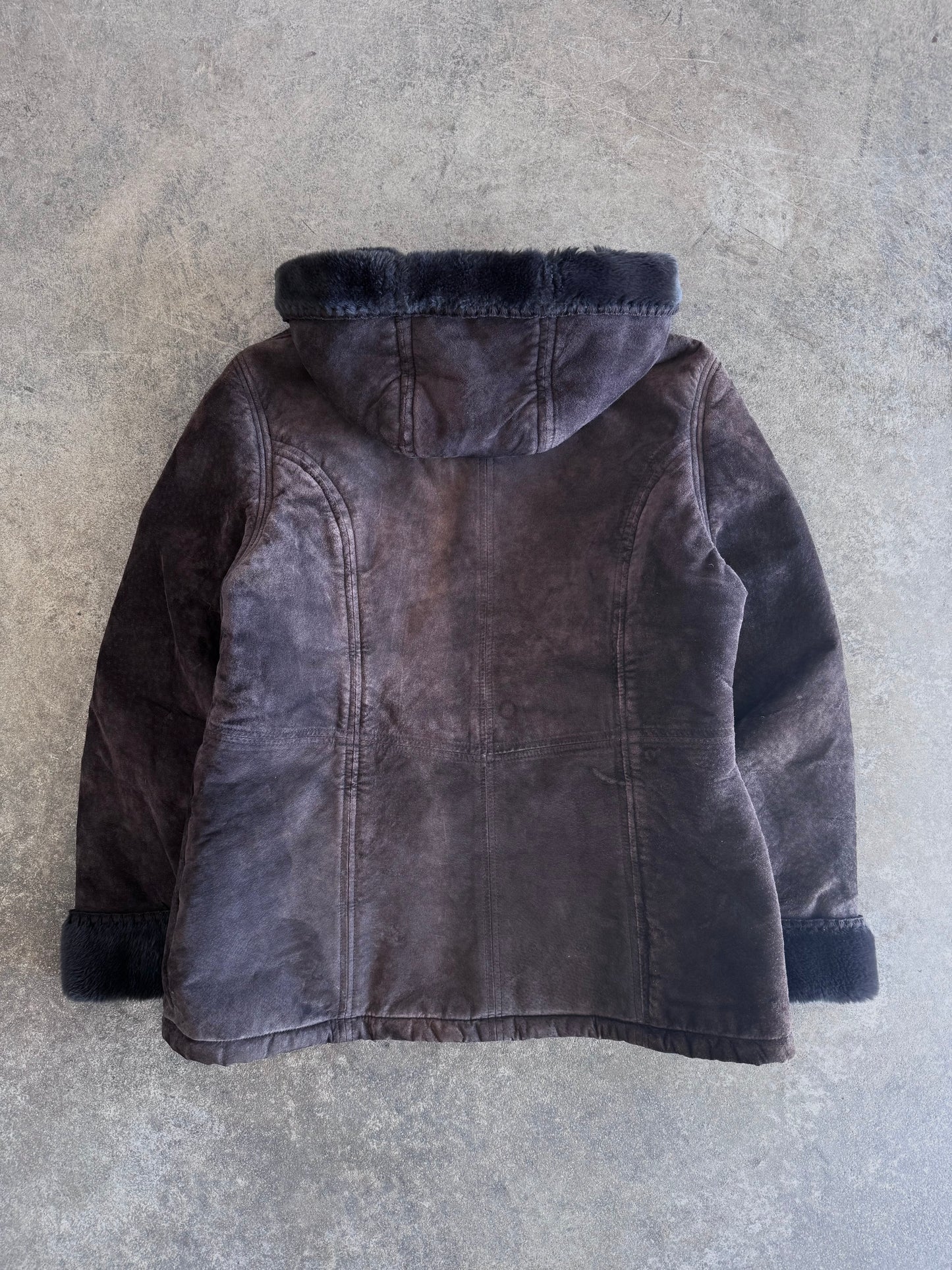 Fur Lined Suede Jacket - L