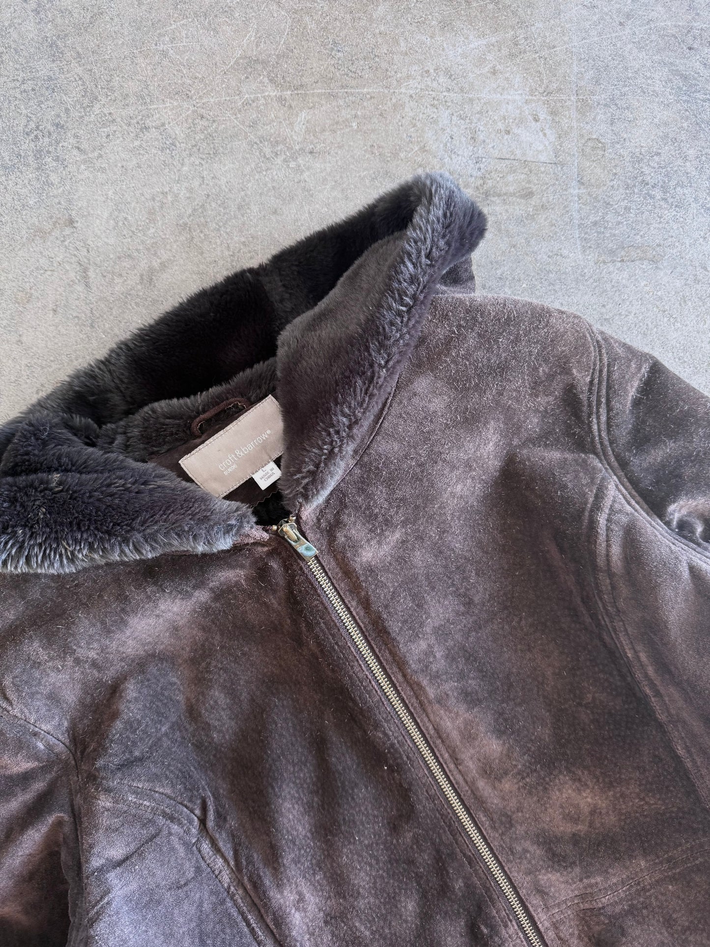 Fur Lined Suede Jacket - L