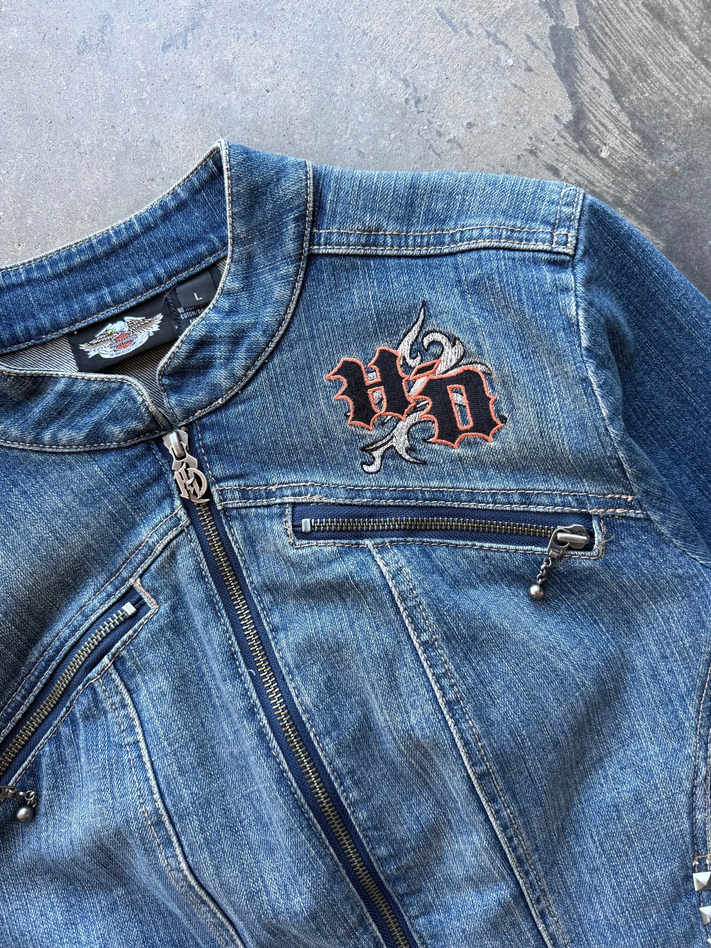 Harley Denim Zip Up Jacket - L