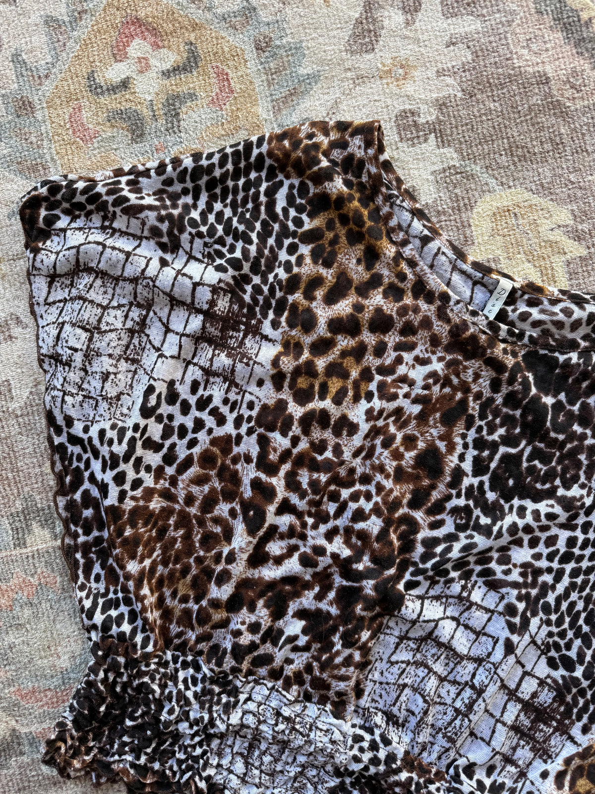Animal Print Batwing Sheer Top - M