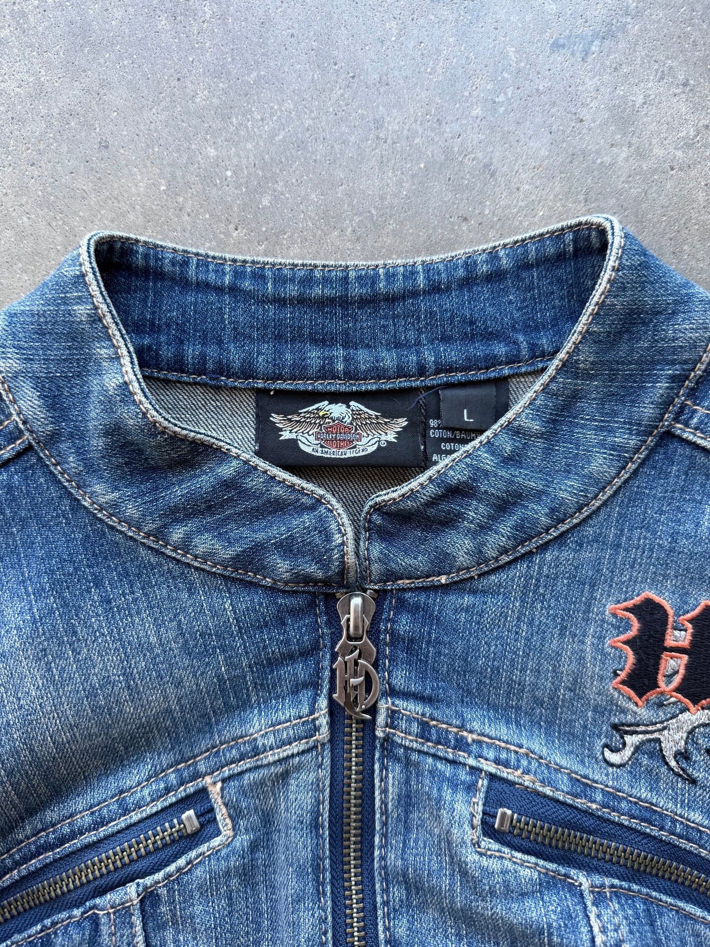 Harley Denim Zip Up Jacket - L