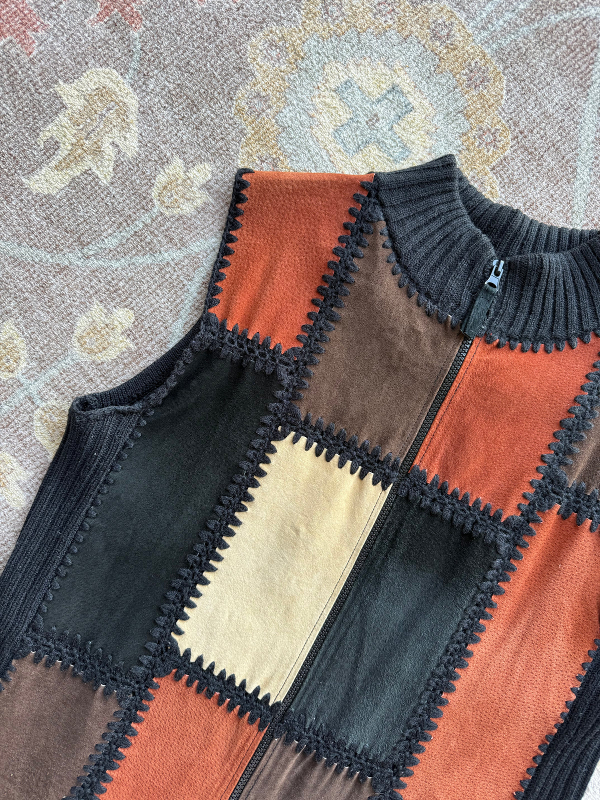 Patchwork Leather Vest - M