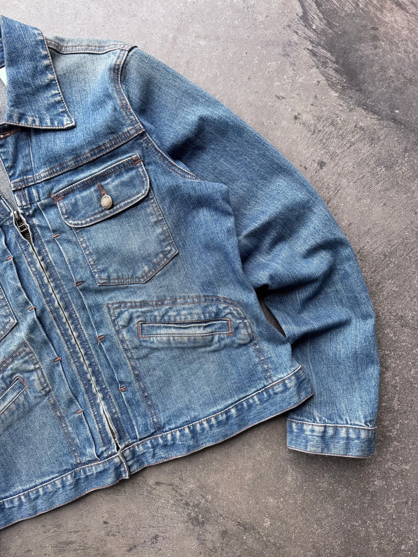 Zip Up Denim Jacket - L