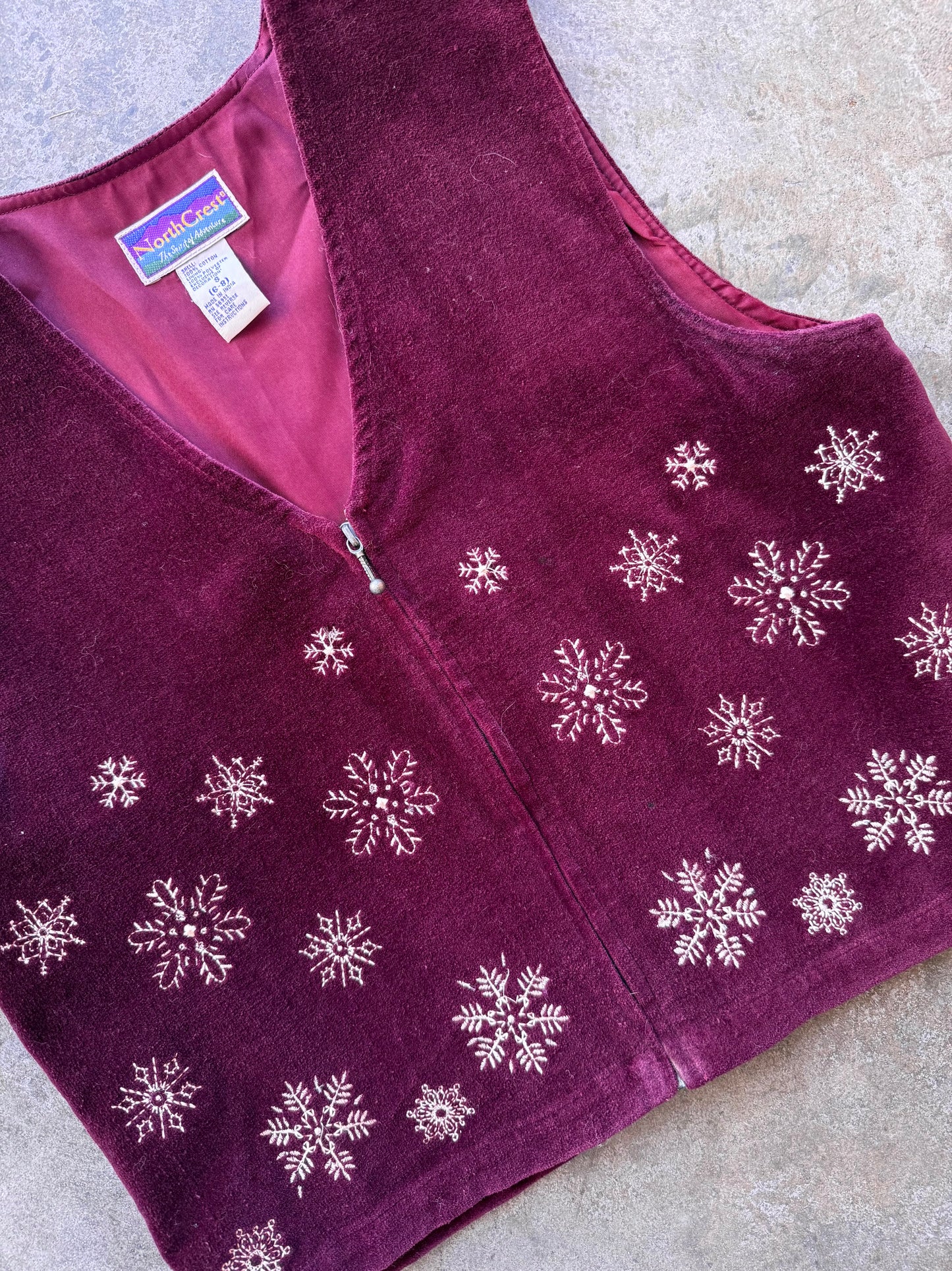Snowflake Zip Up Velvet Vest - S