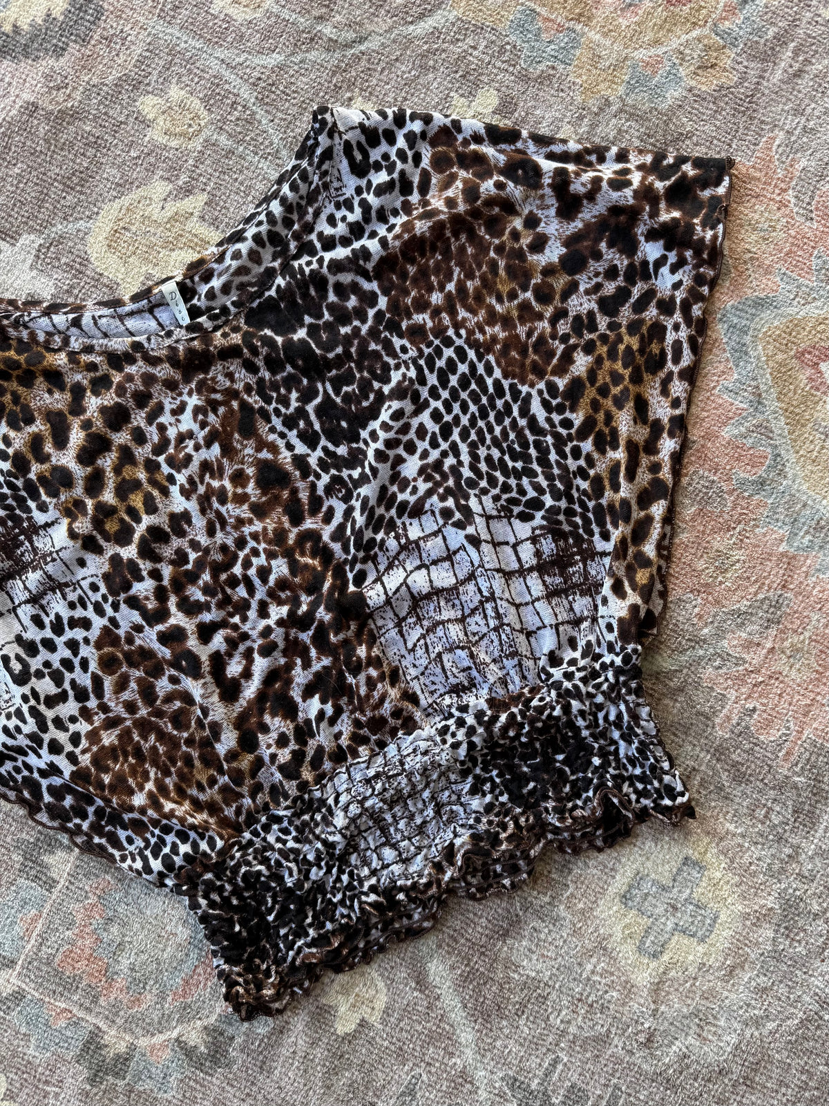 Animal Print Batwing Sheer Top - M