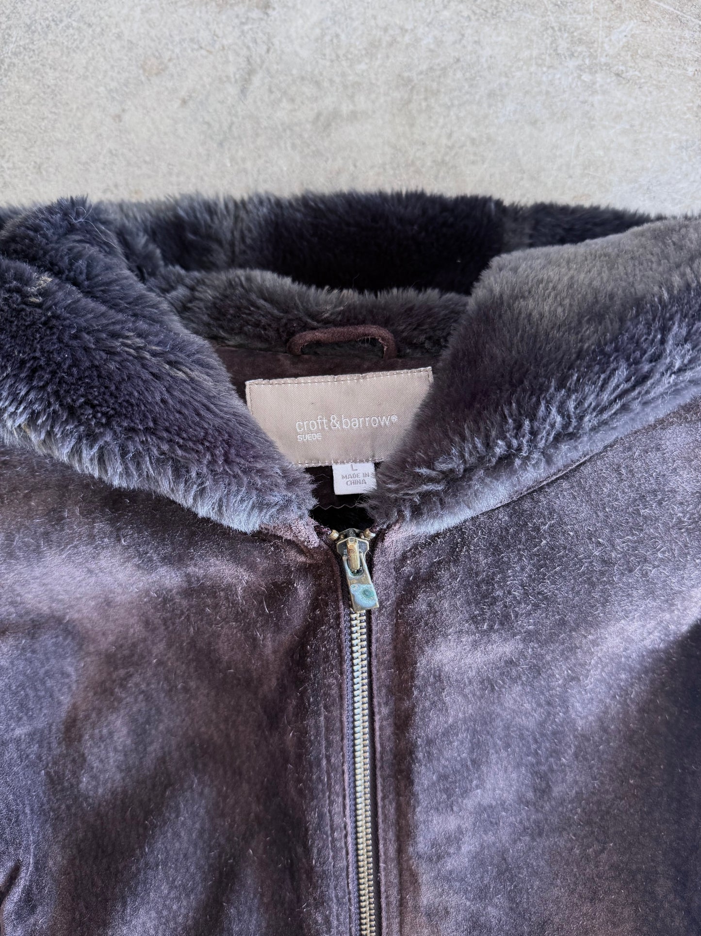 Fur Lined Suede Jacket - L