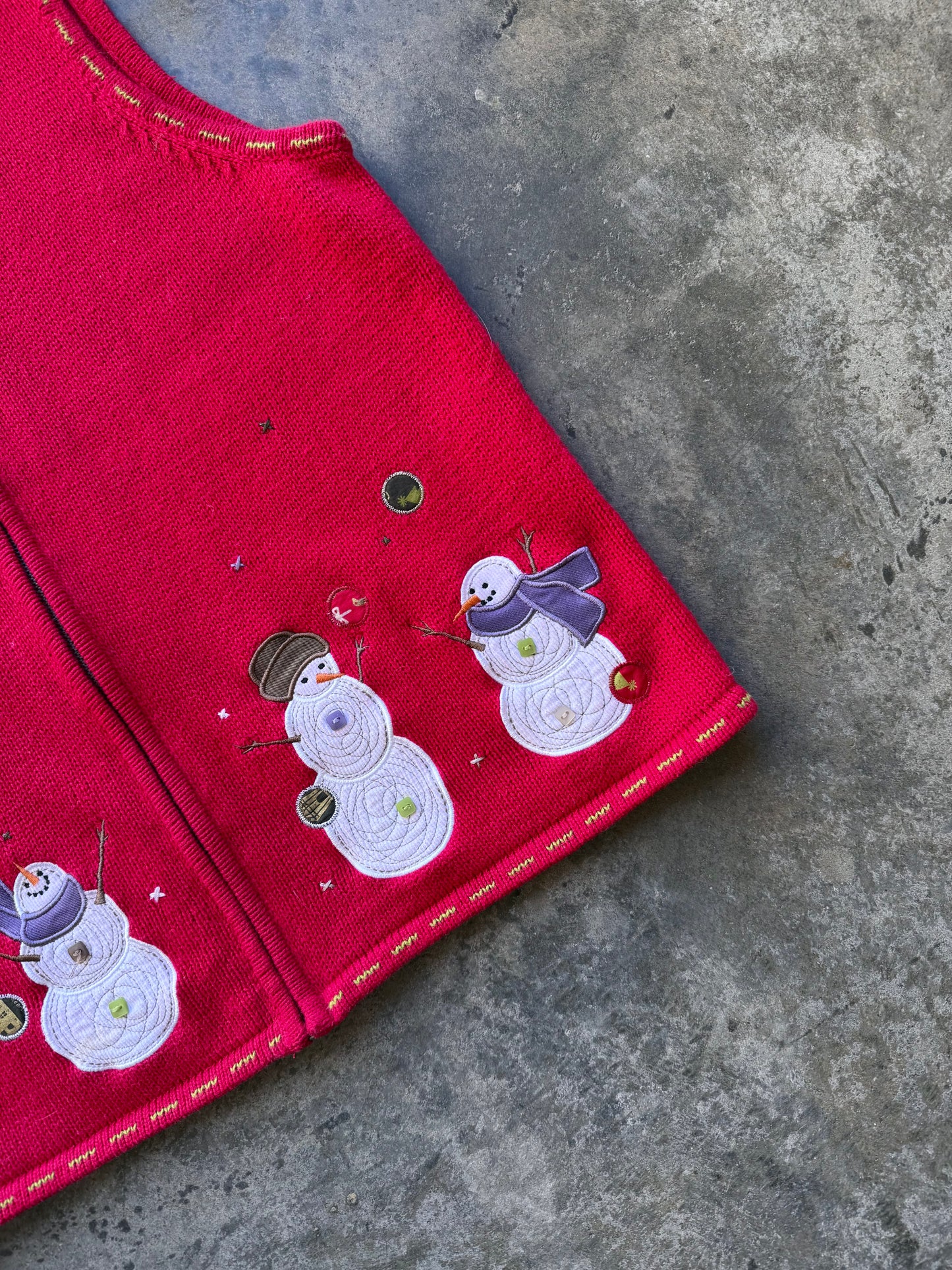 Snowman Zip Up Sweater Vest - M