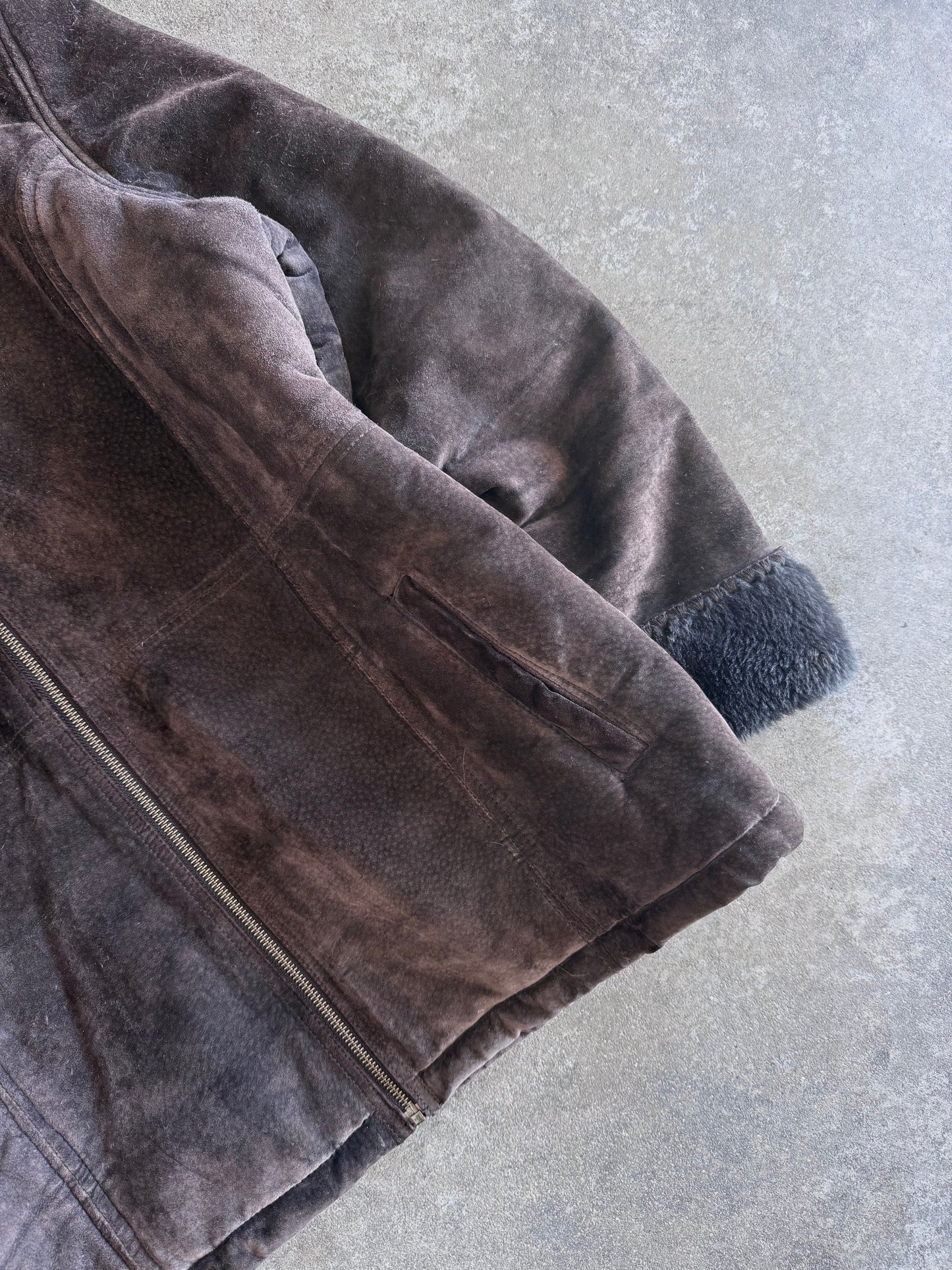 Fur Lined Suede Jacket - L