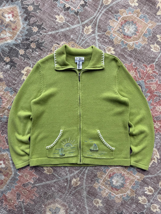 Sailboat Zip Up Cardigan - M