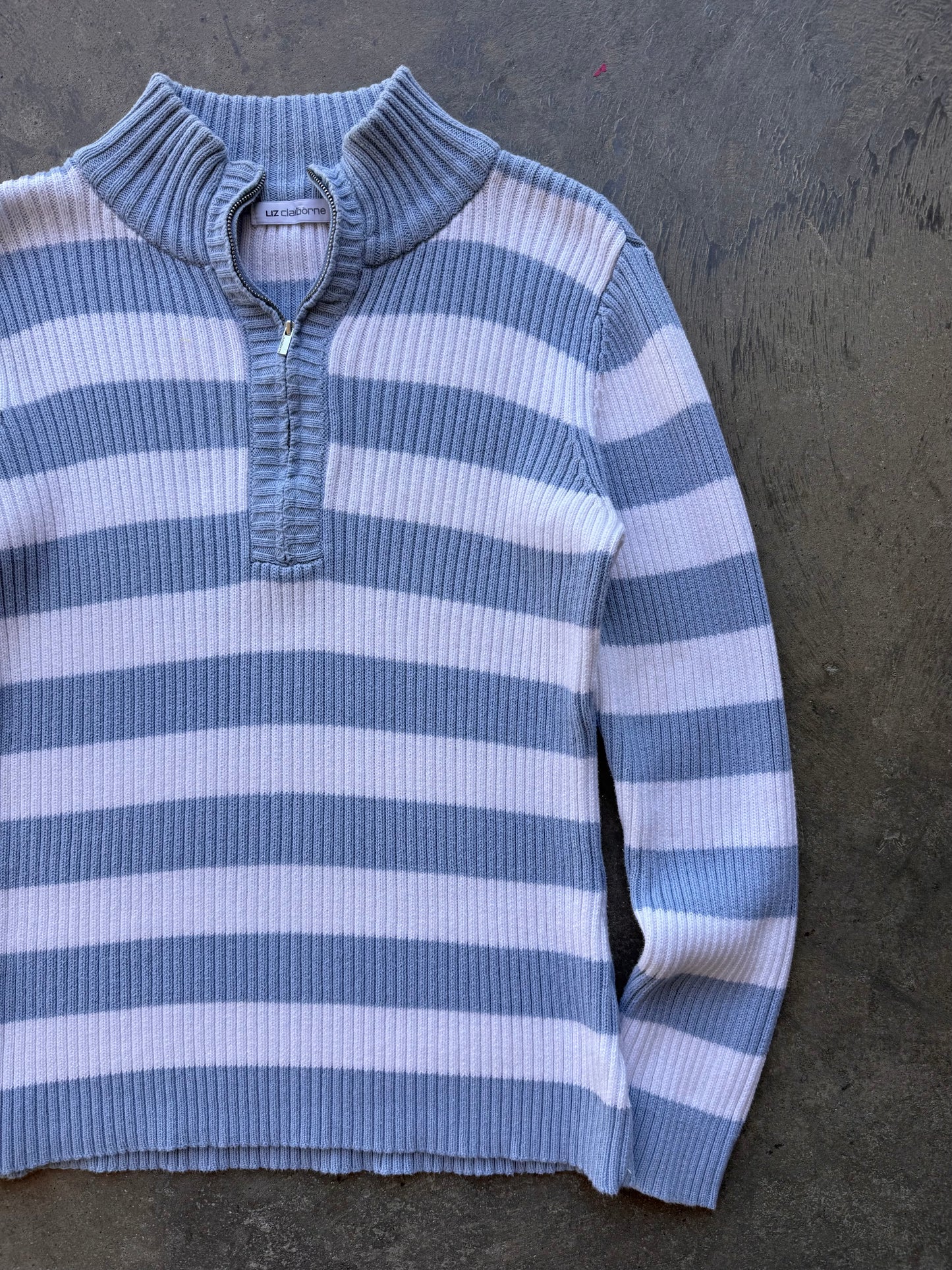 Striped Quarter Zip Sweater - L