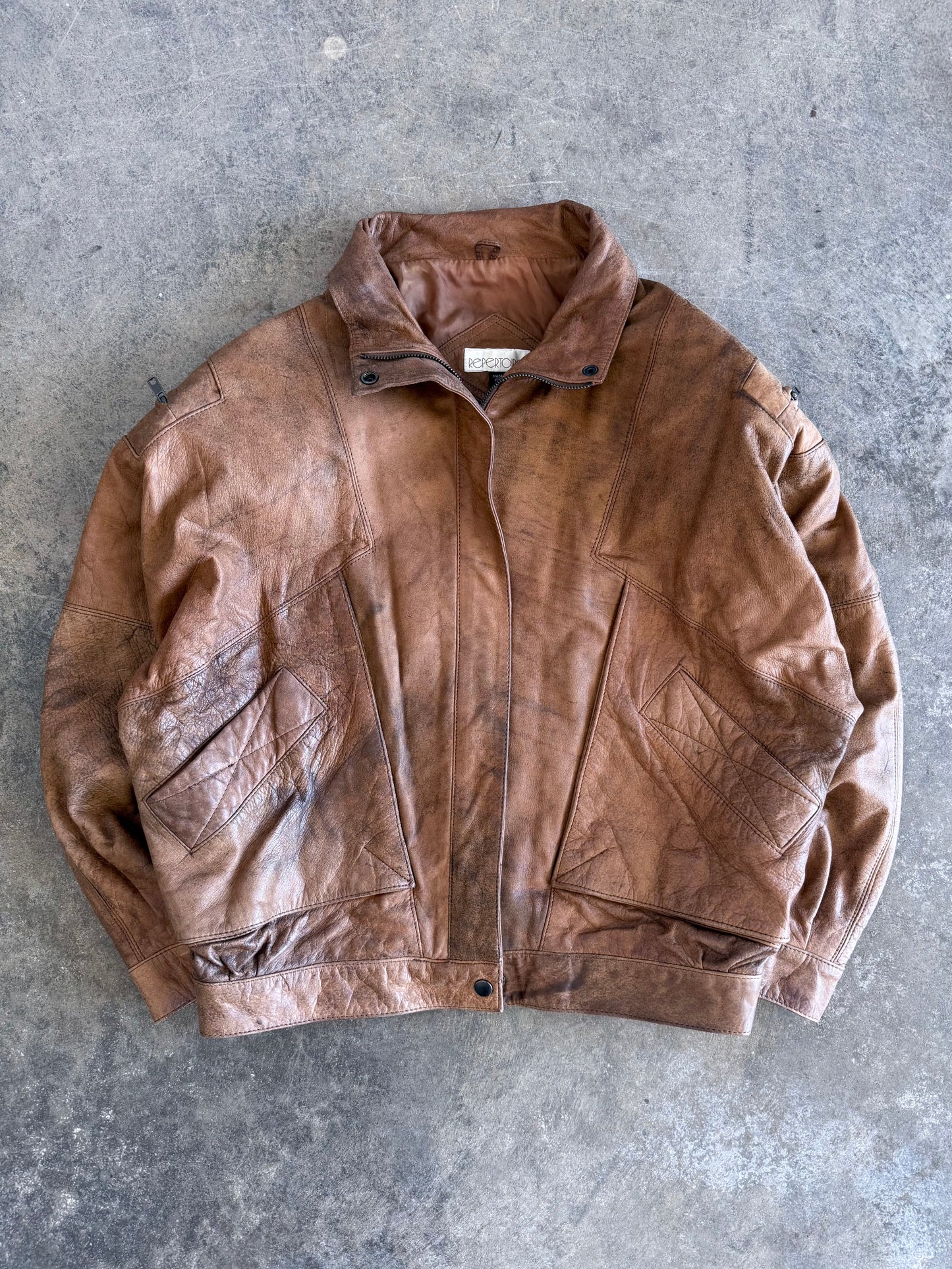 Leather Bomber Jacket - M