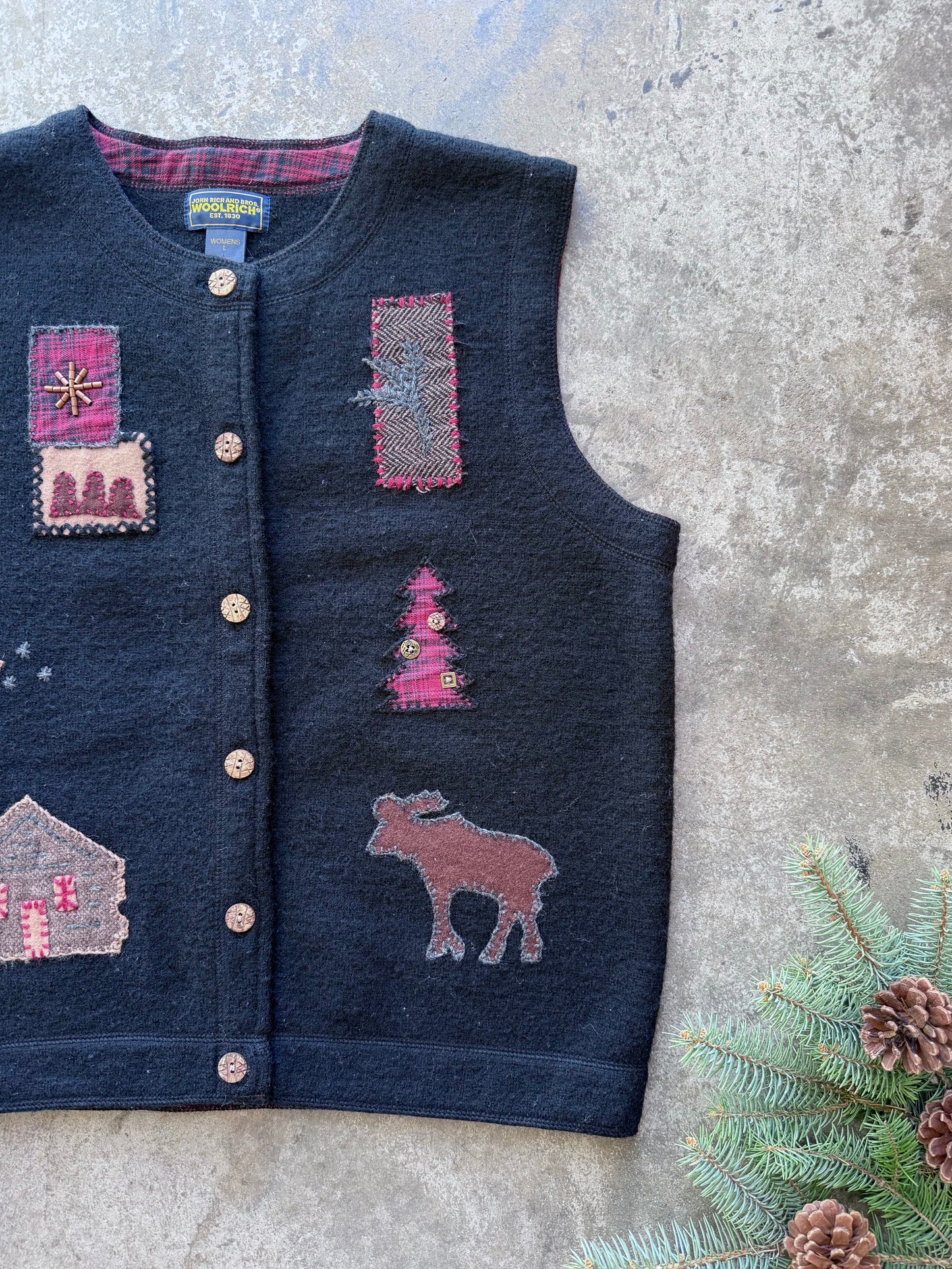 Christmas Patchwork Wool Vest - L