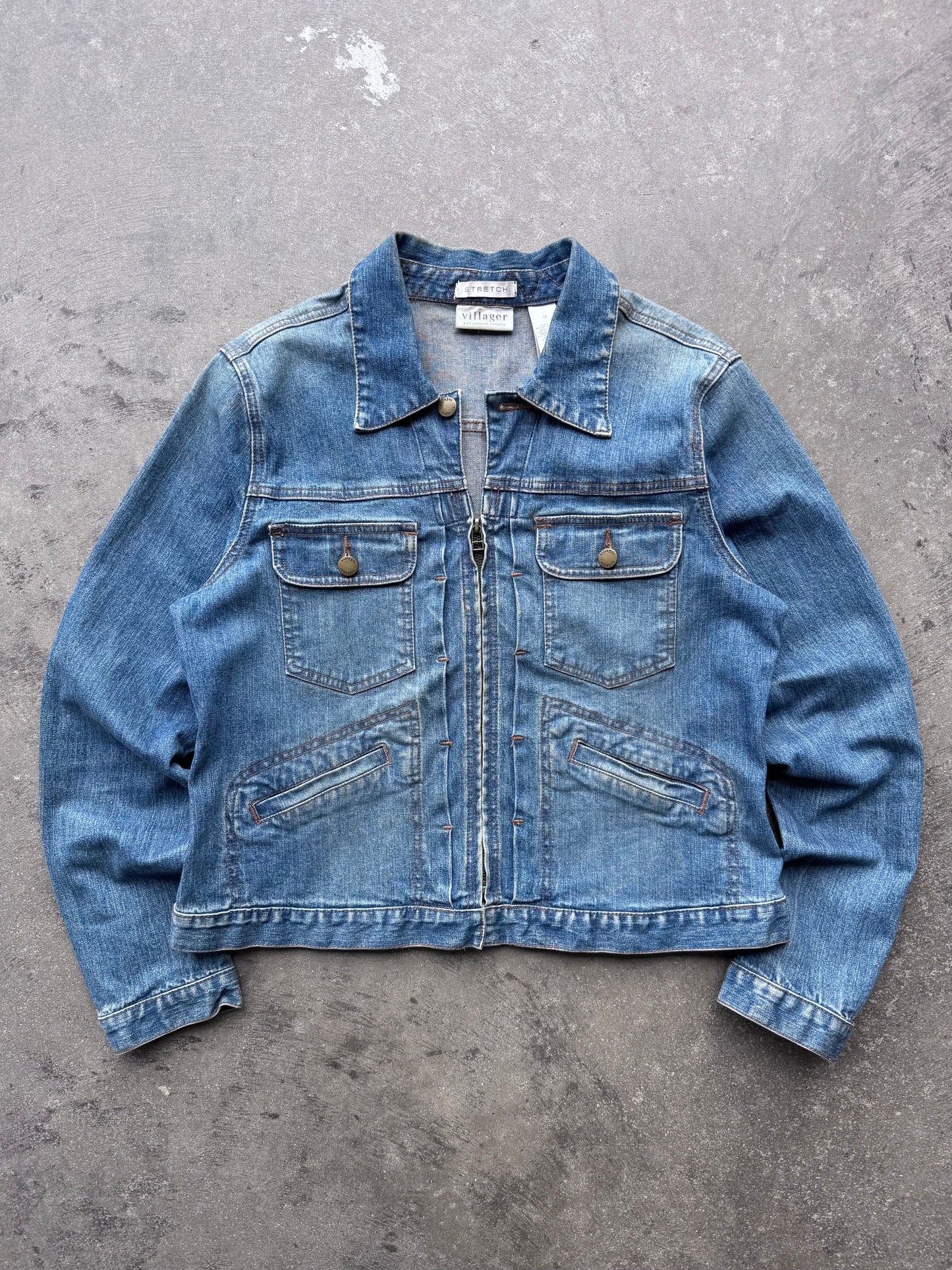Zip Up Denim Jacket - L