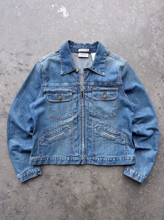 Zip Up Denim Jacket - L