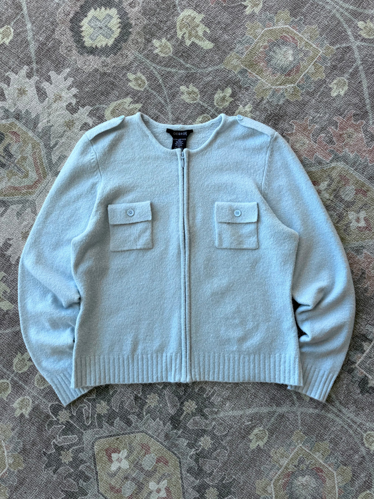 Faux Fur Collar Zip Up Cardigan - XL
