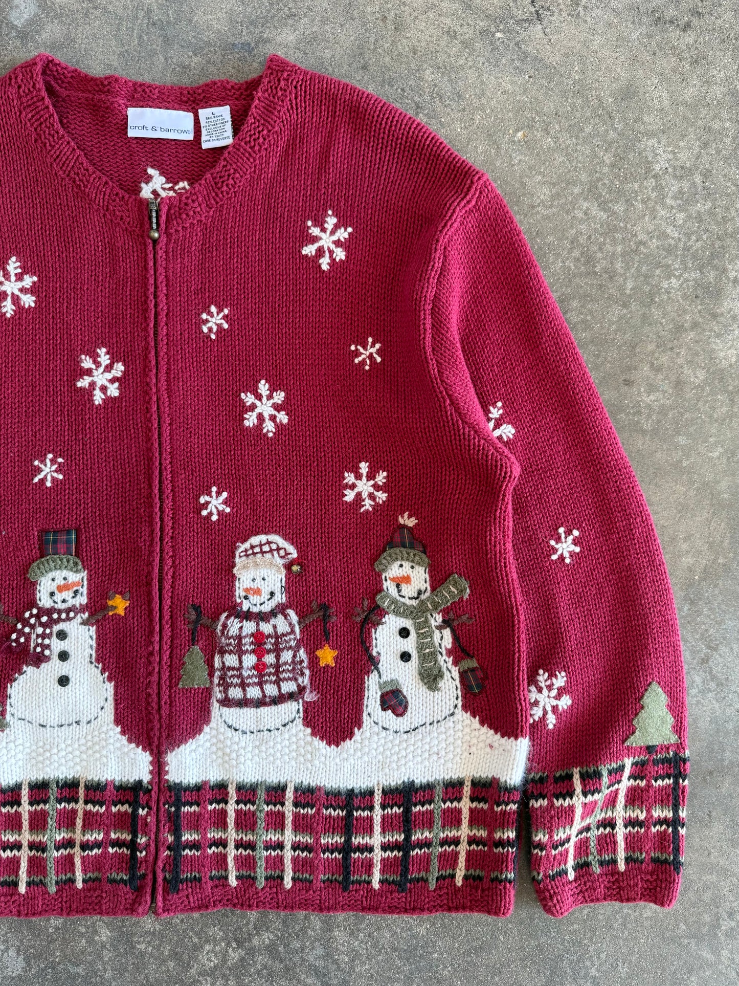 Zip Up Snowman Cardigan - L