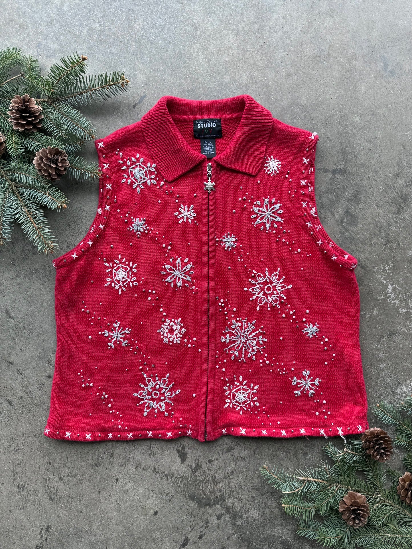 Snowflake Zip Up Sweater Vest - XL