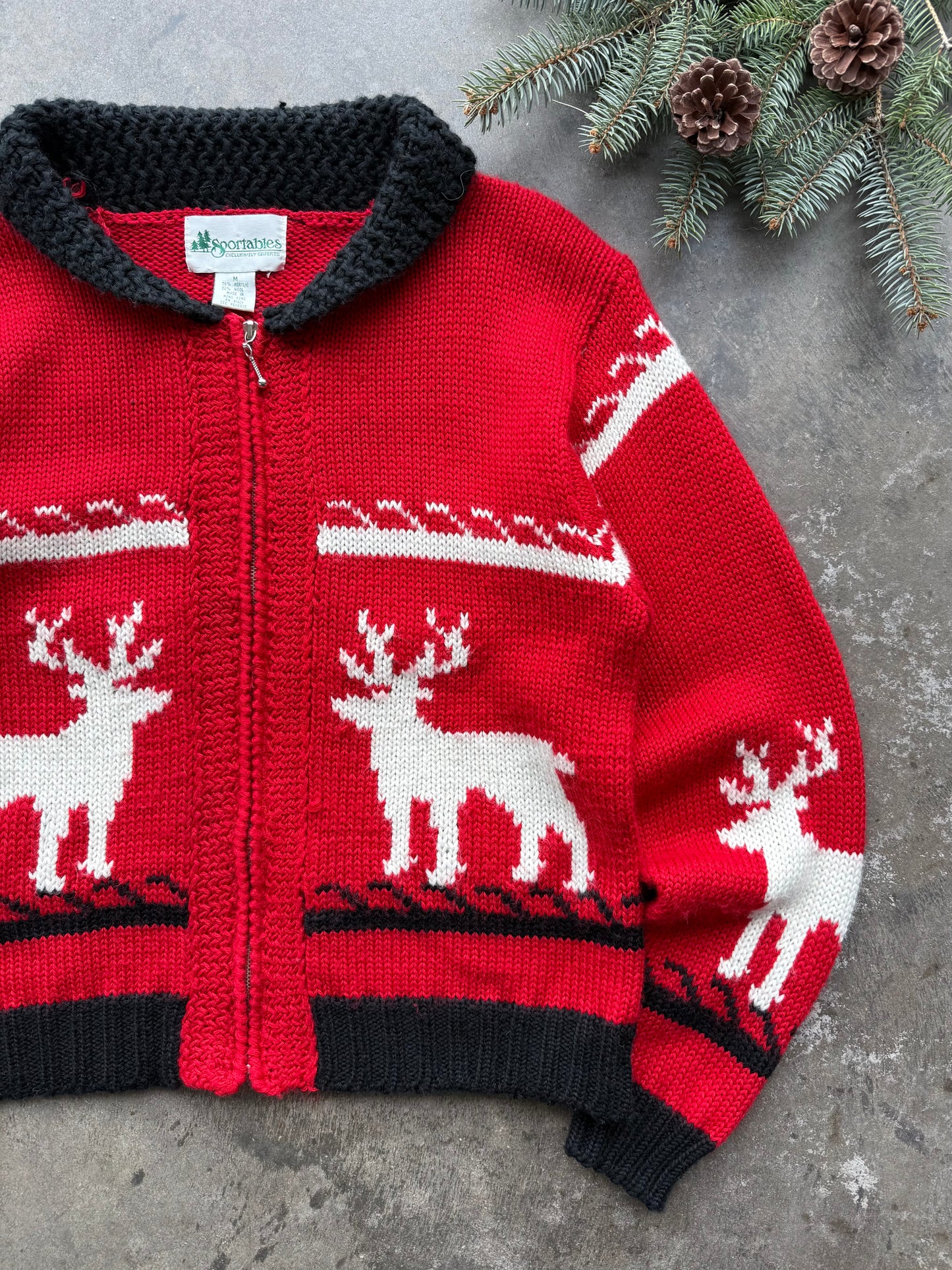 Reindeer Zip Up Cardigan - M