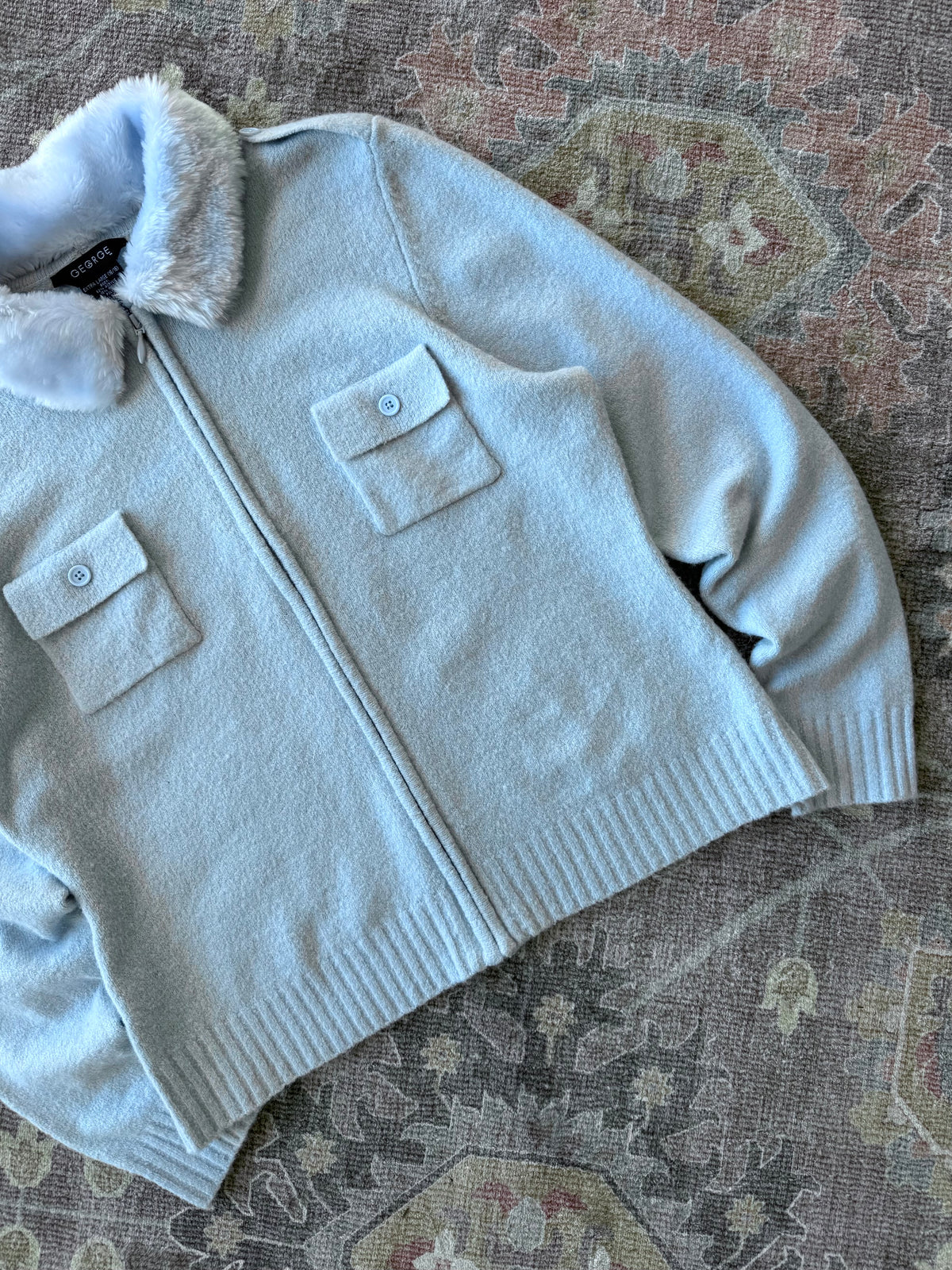 Faux Fur Collar Zip Up Cardigan - XL