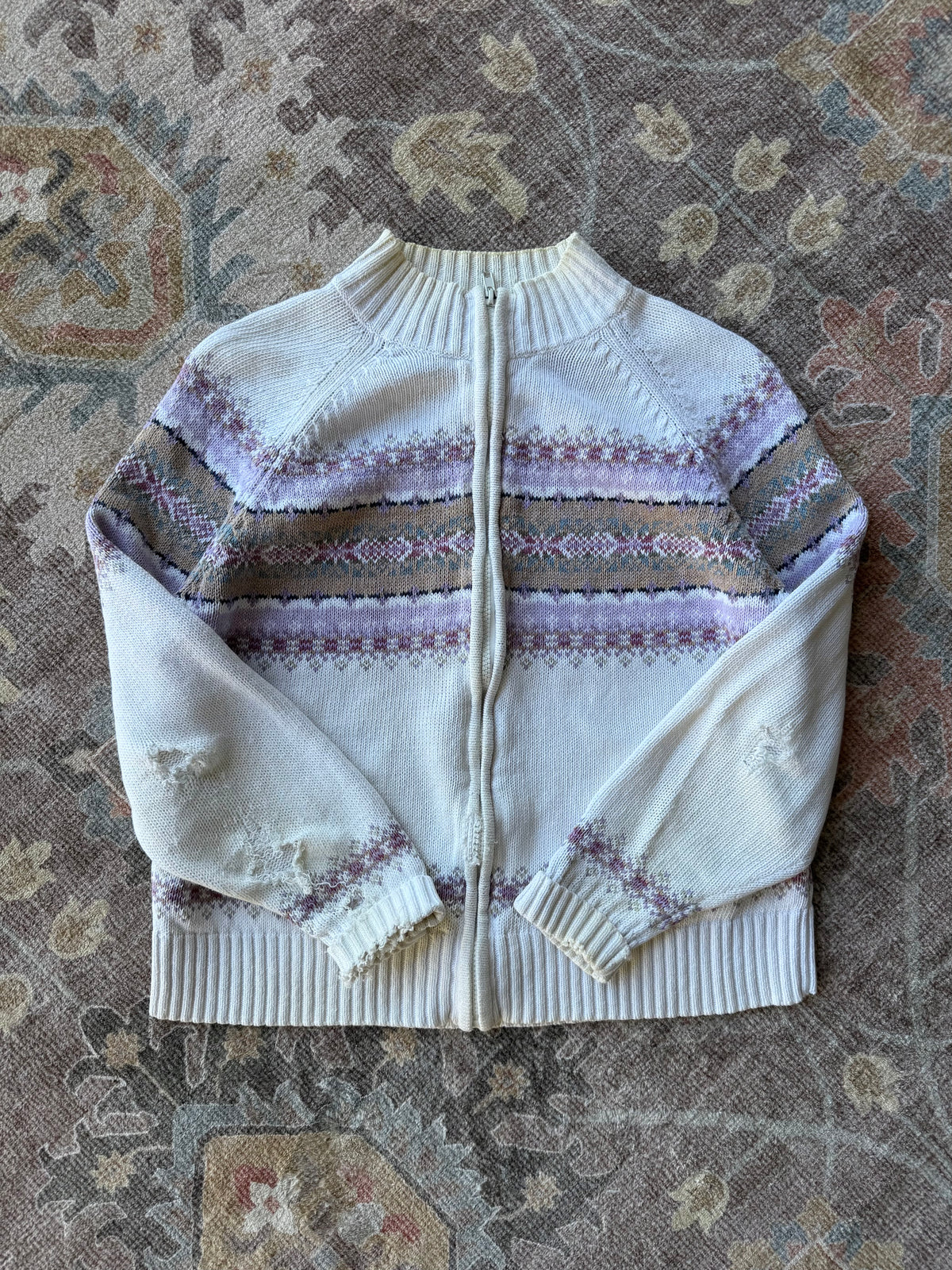 Distressed Fair Isle Cardigan - M