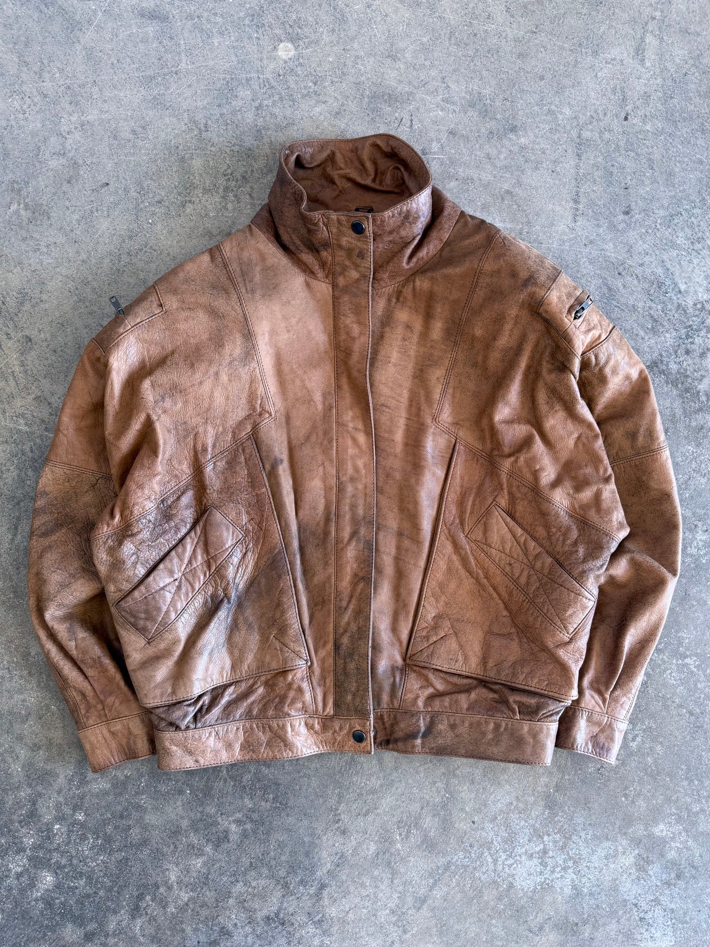 Leather Bomber Jacket - M