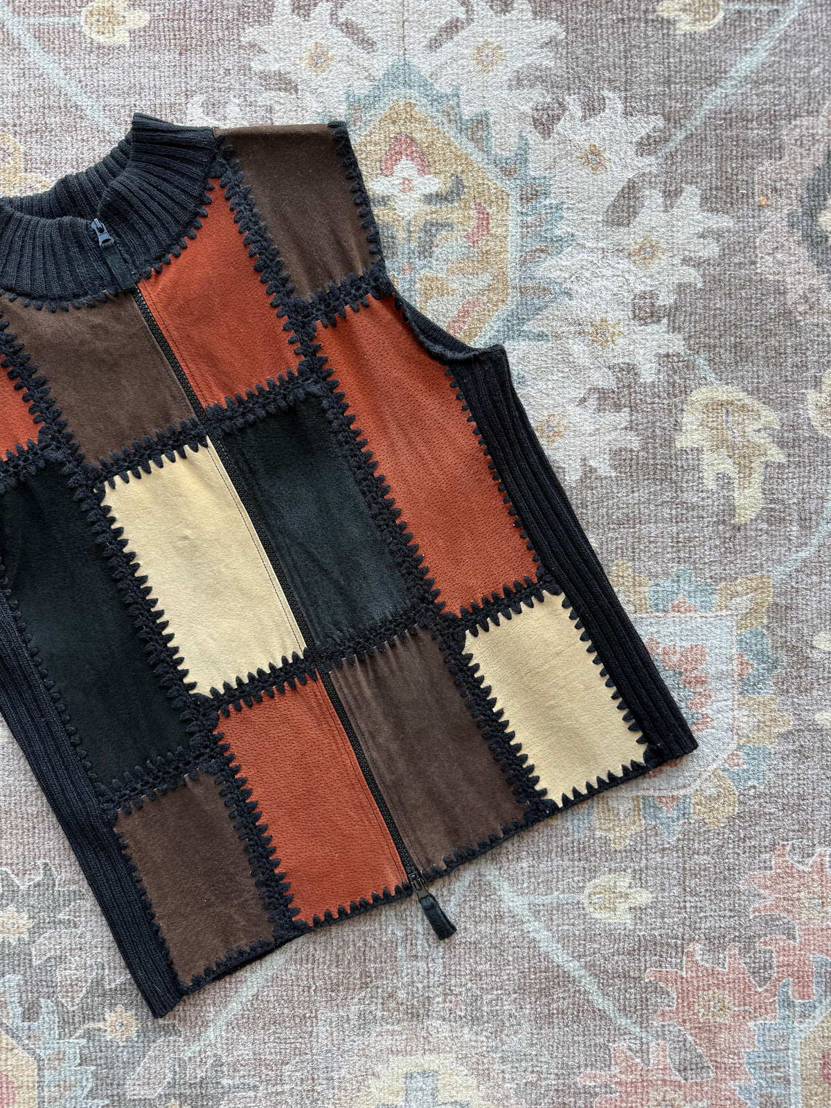 Patchwork Leather Vest - M