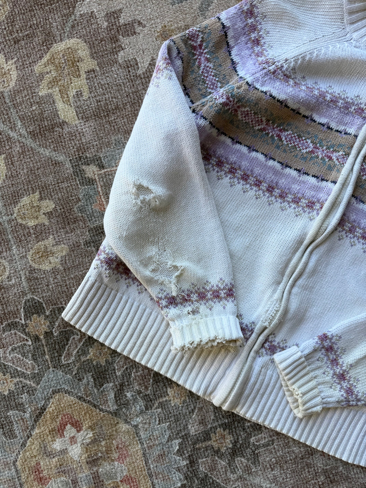 Distressed Fair Isle Cardigan - M