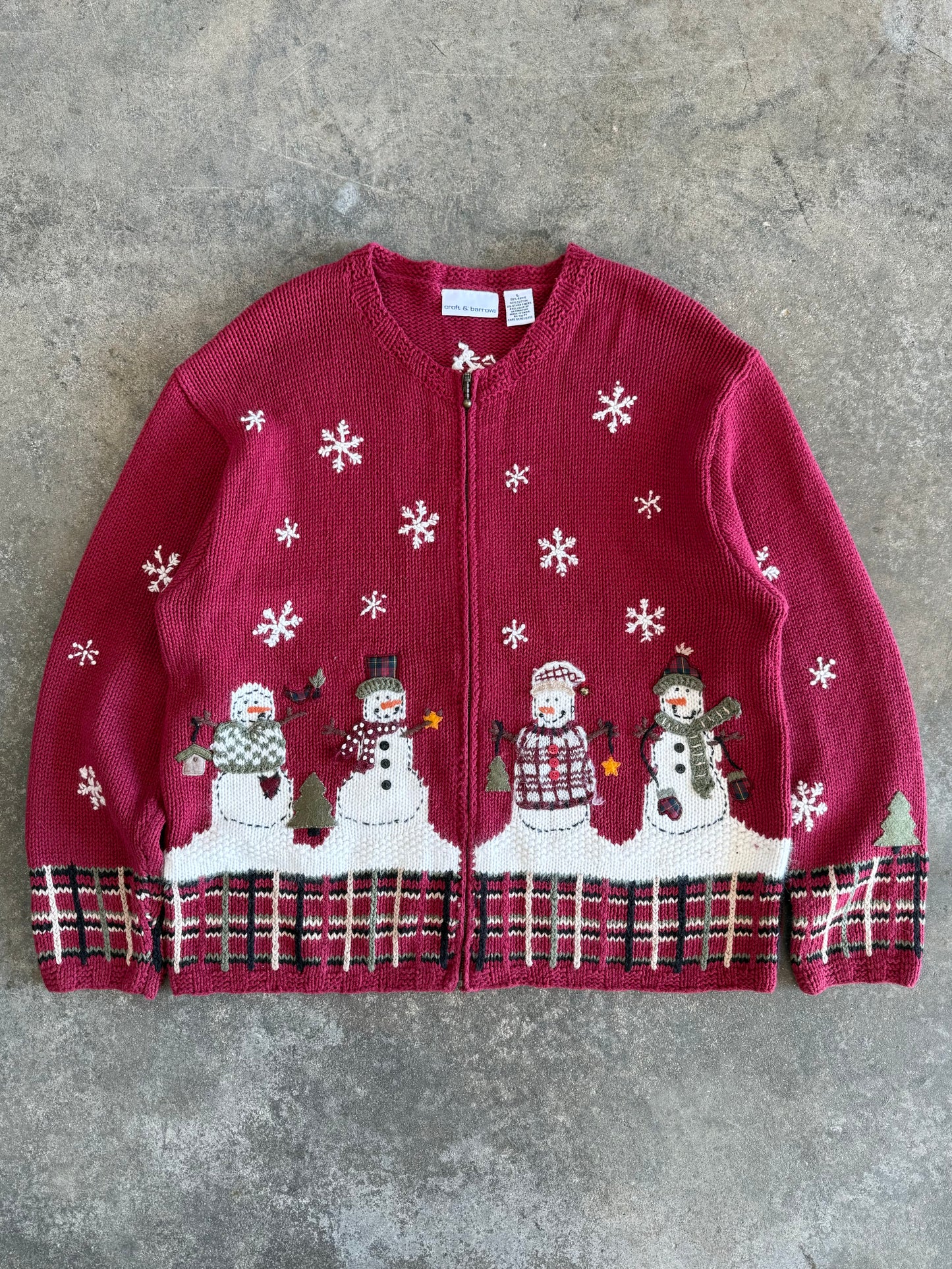 Zip Up Snowman Cardigan - L