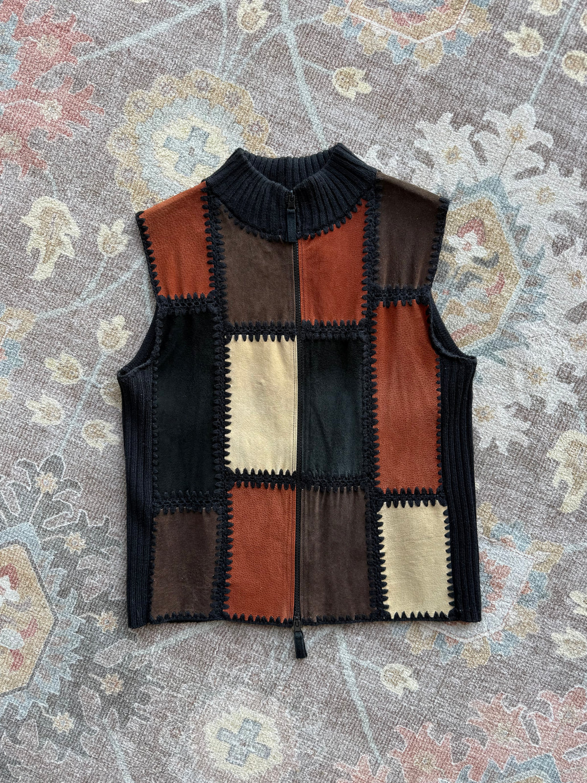Patchwork Leather Vest - M
