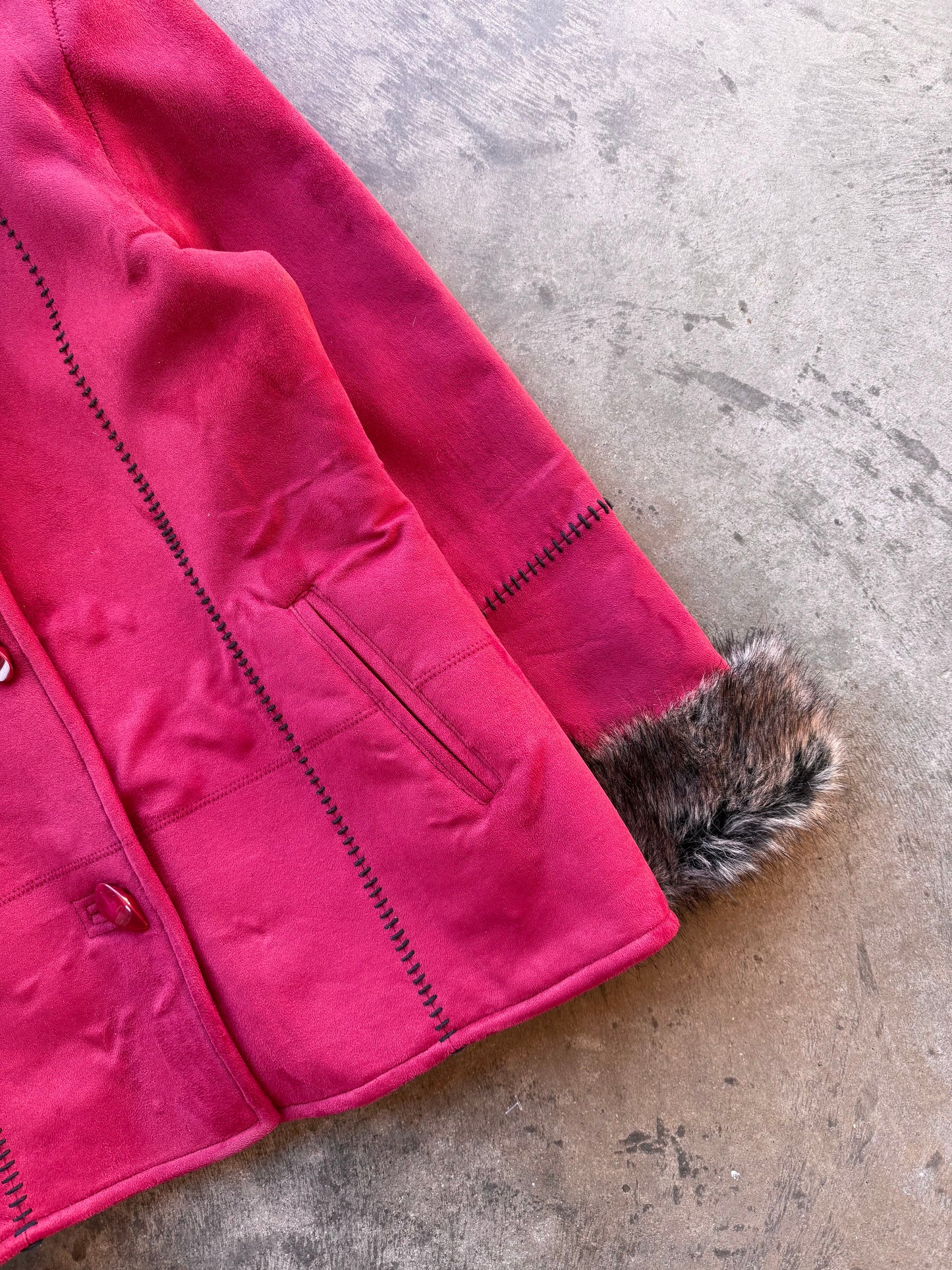 Fur Trim Faux Suede Jacket - M