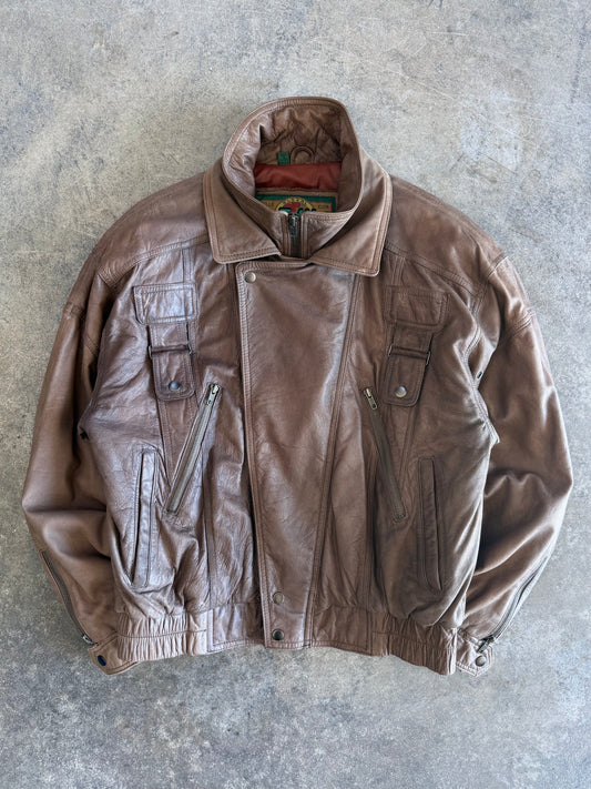Leather Bomber Jacket - S