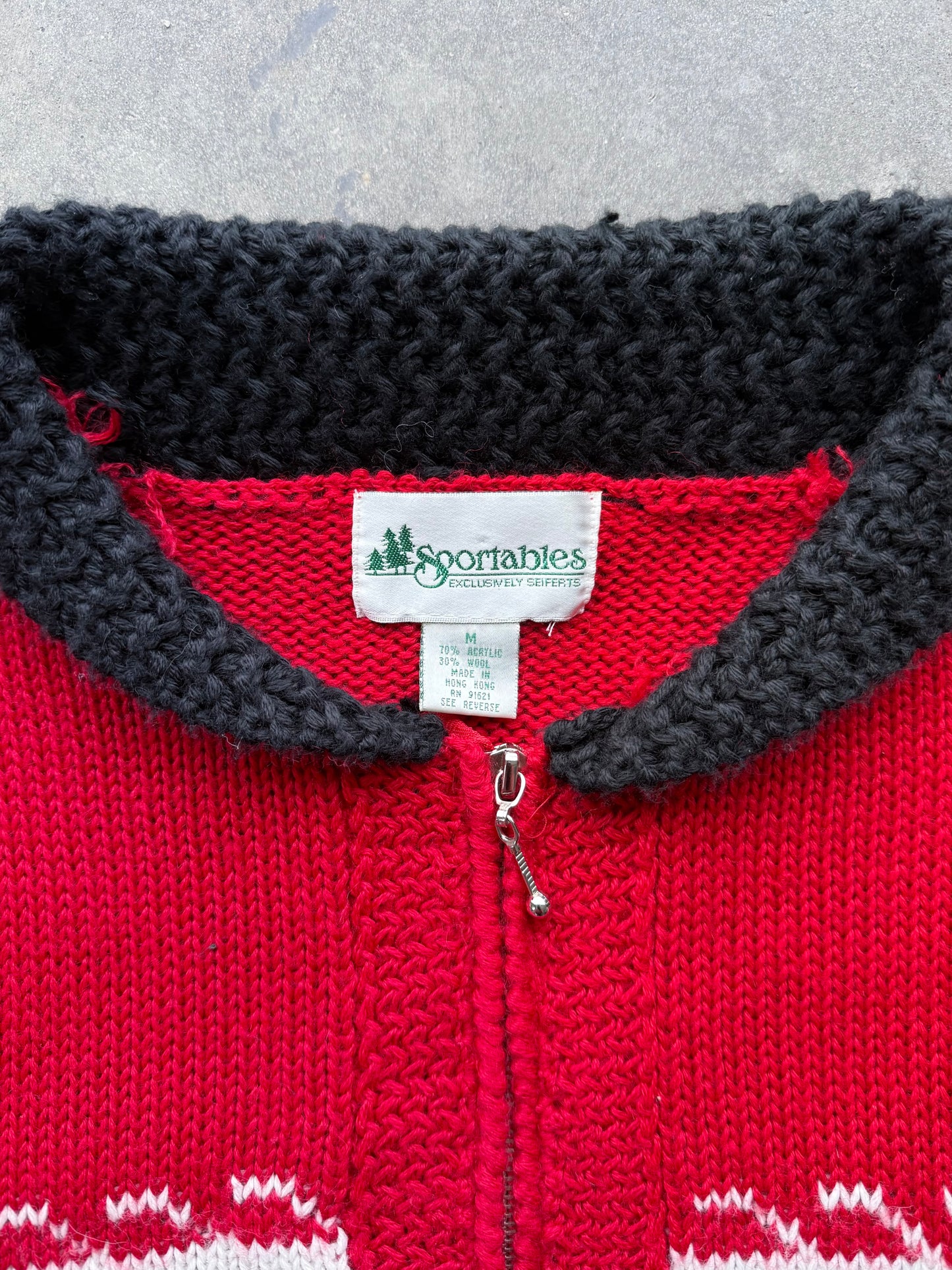 Reindeer Zip Up Cardigan - M