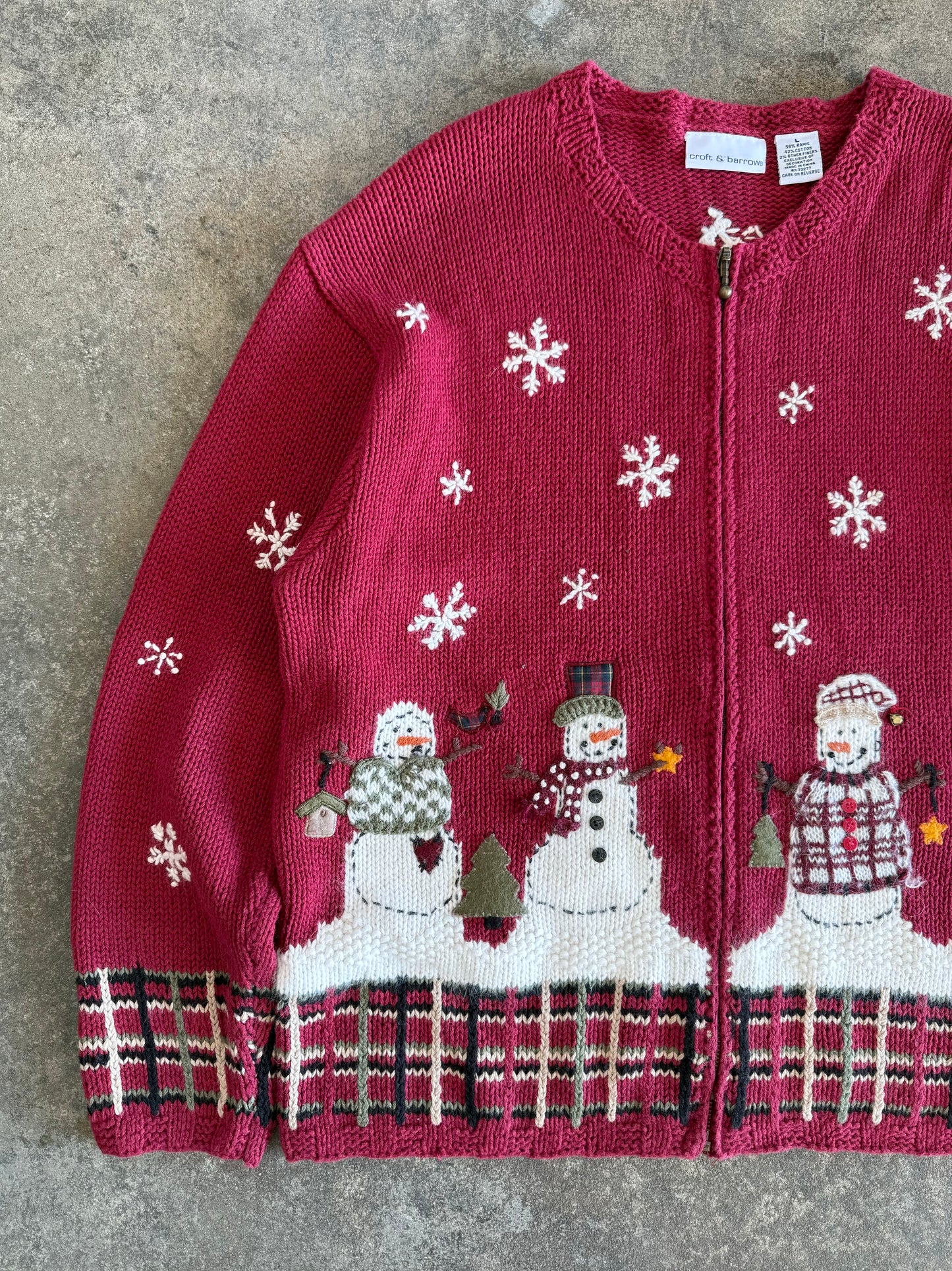 Zip Up Snowman Cardigan - L