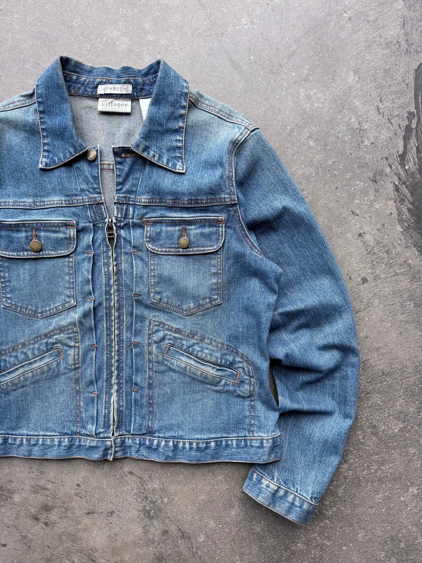 Zip Up Denim Jacket - L