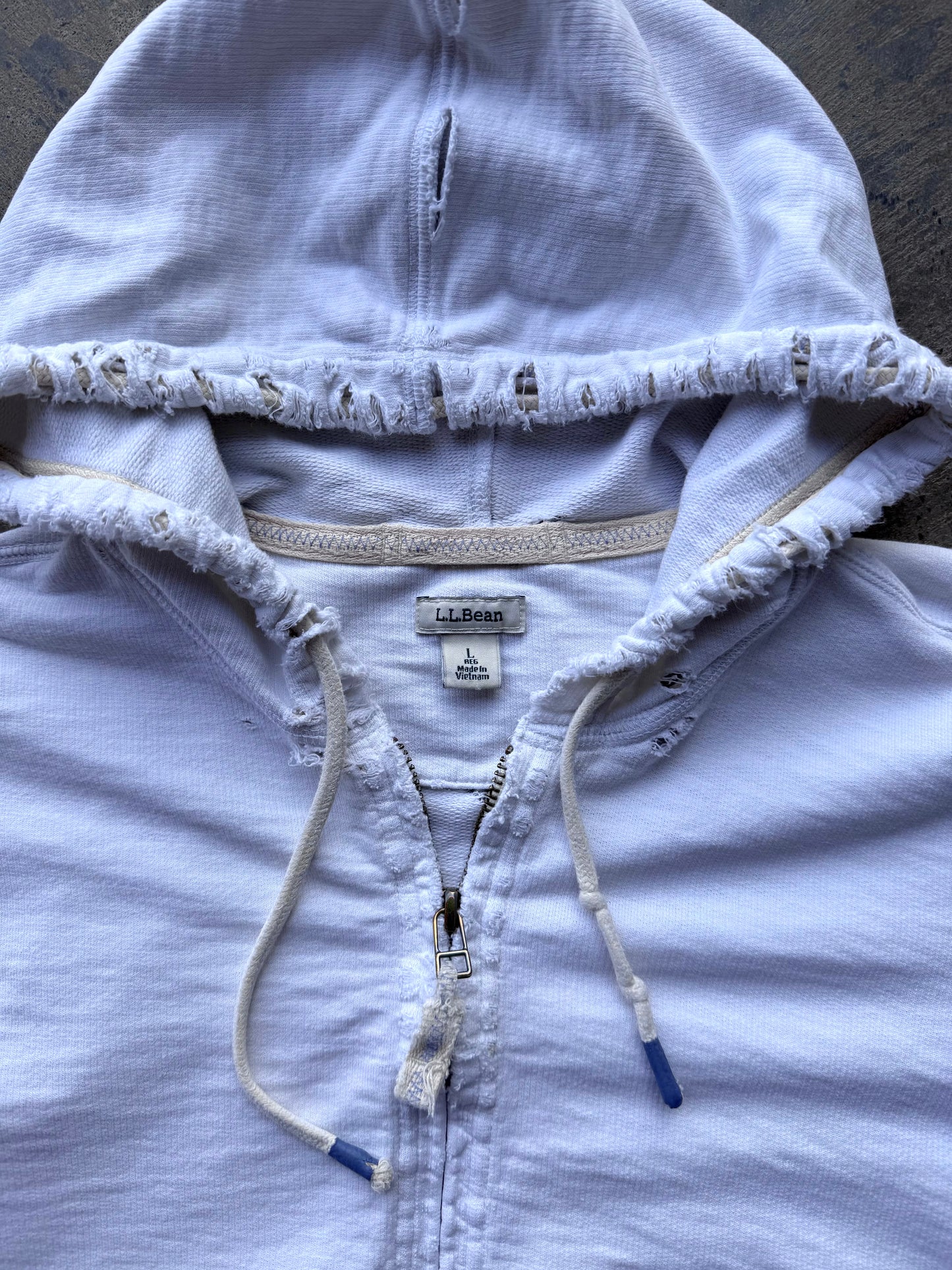 Distressed Zip Up Hoodie - L
