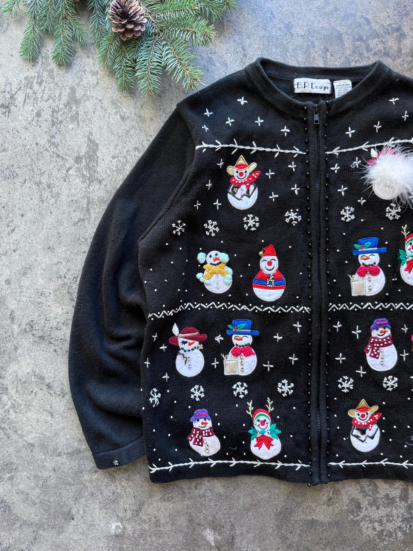 Snowman Zip Up Cardigan - XL
