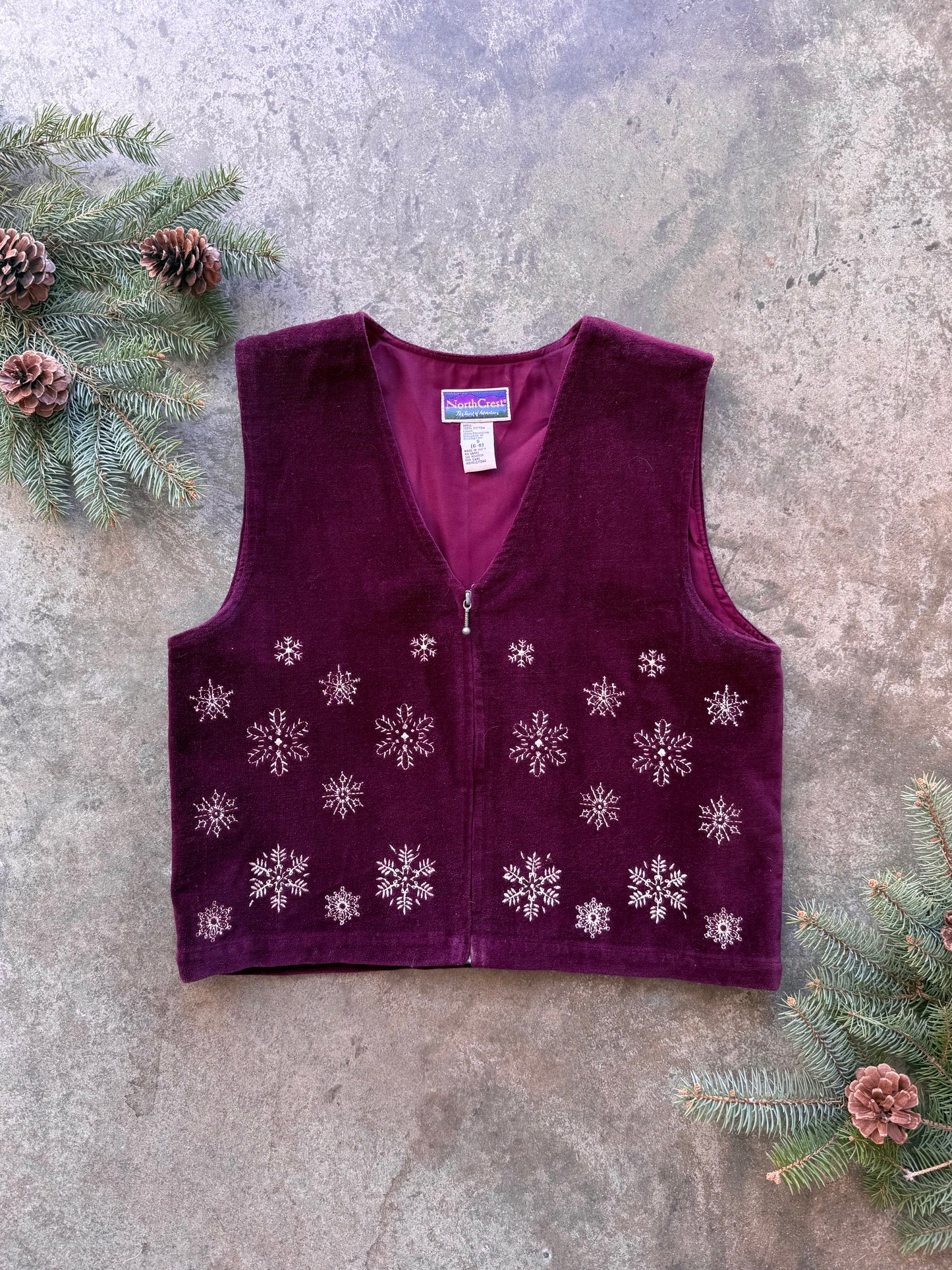 Snowflake Zip Up Velvet Vest - S
