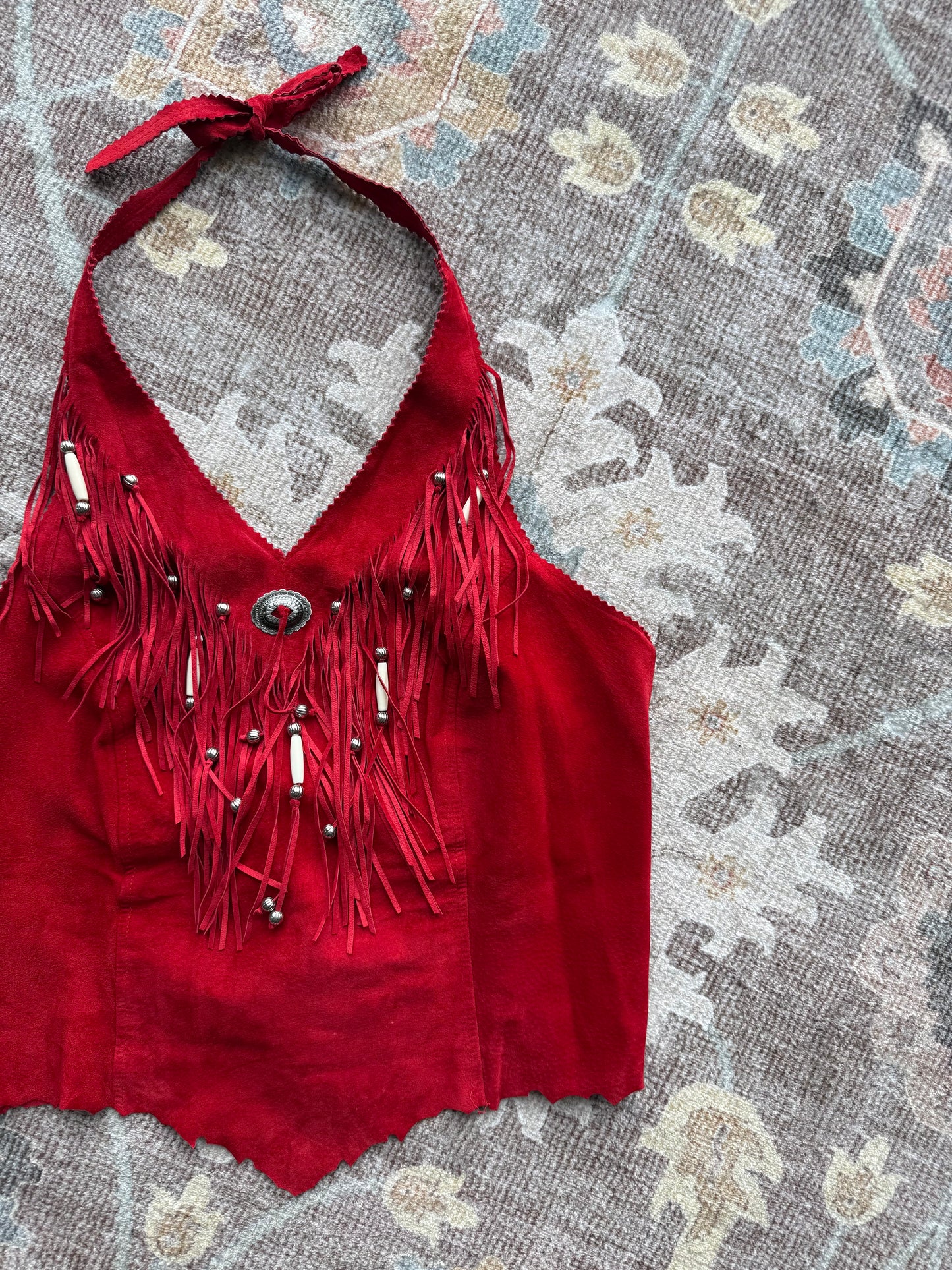 Western Suede Fringe Halter - M