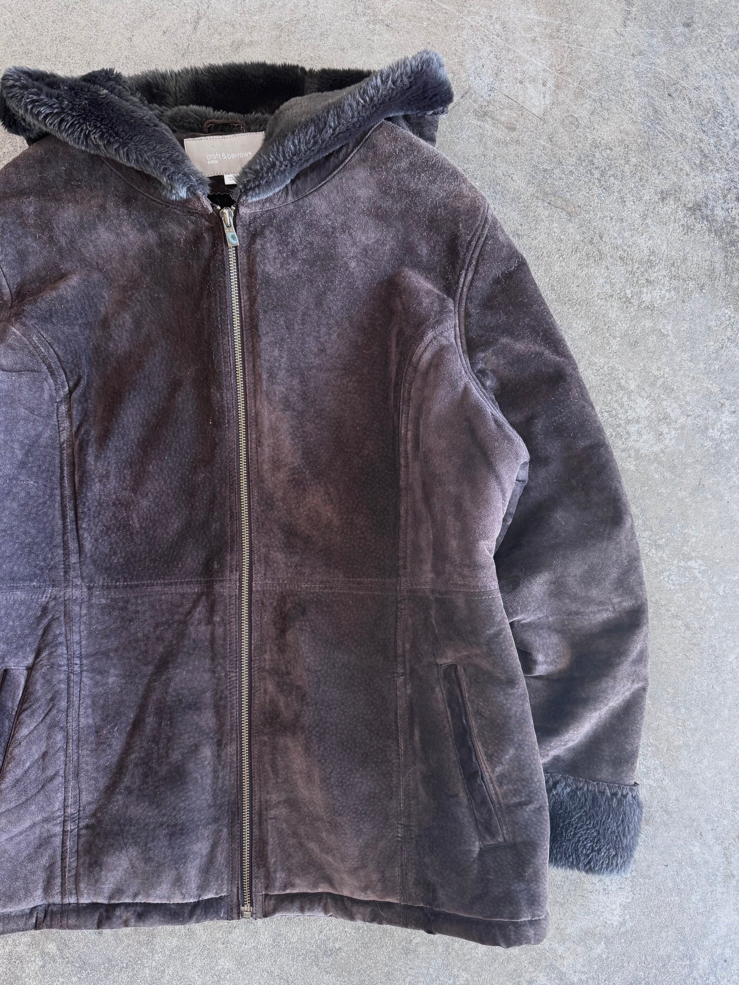 Fur Lined Suede Jacket - L