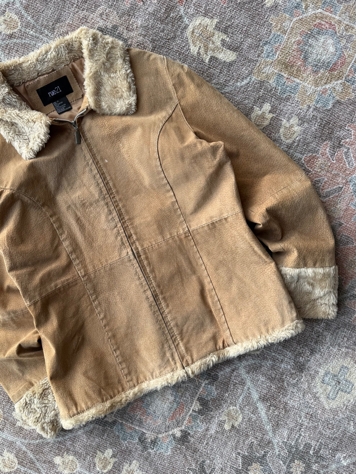 Fur Trim Suede Jacket - XL