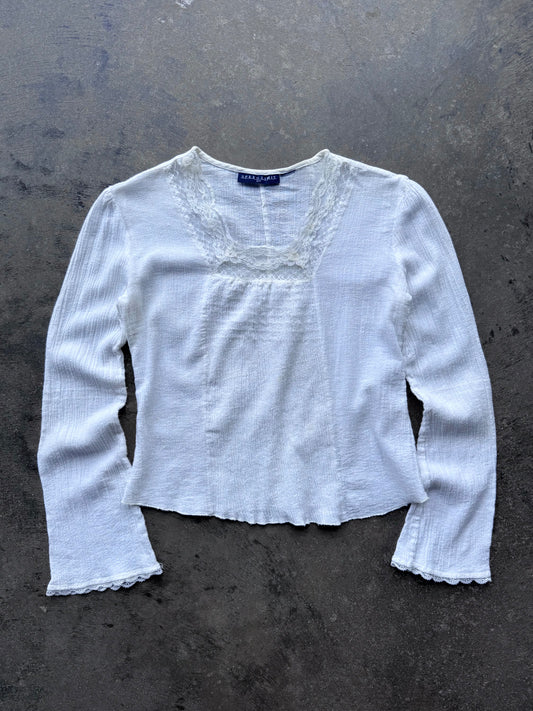 Lace Trim Flowy Top - S