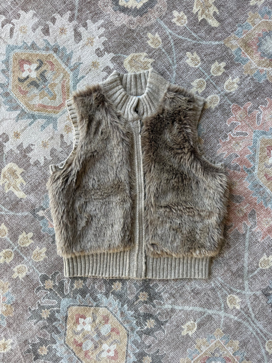 Faux Fur Zip Up Sweater Vest - L
