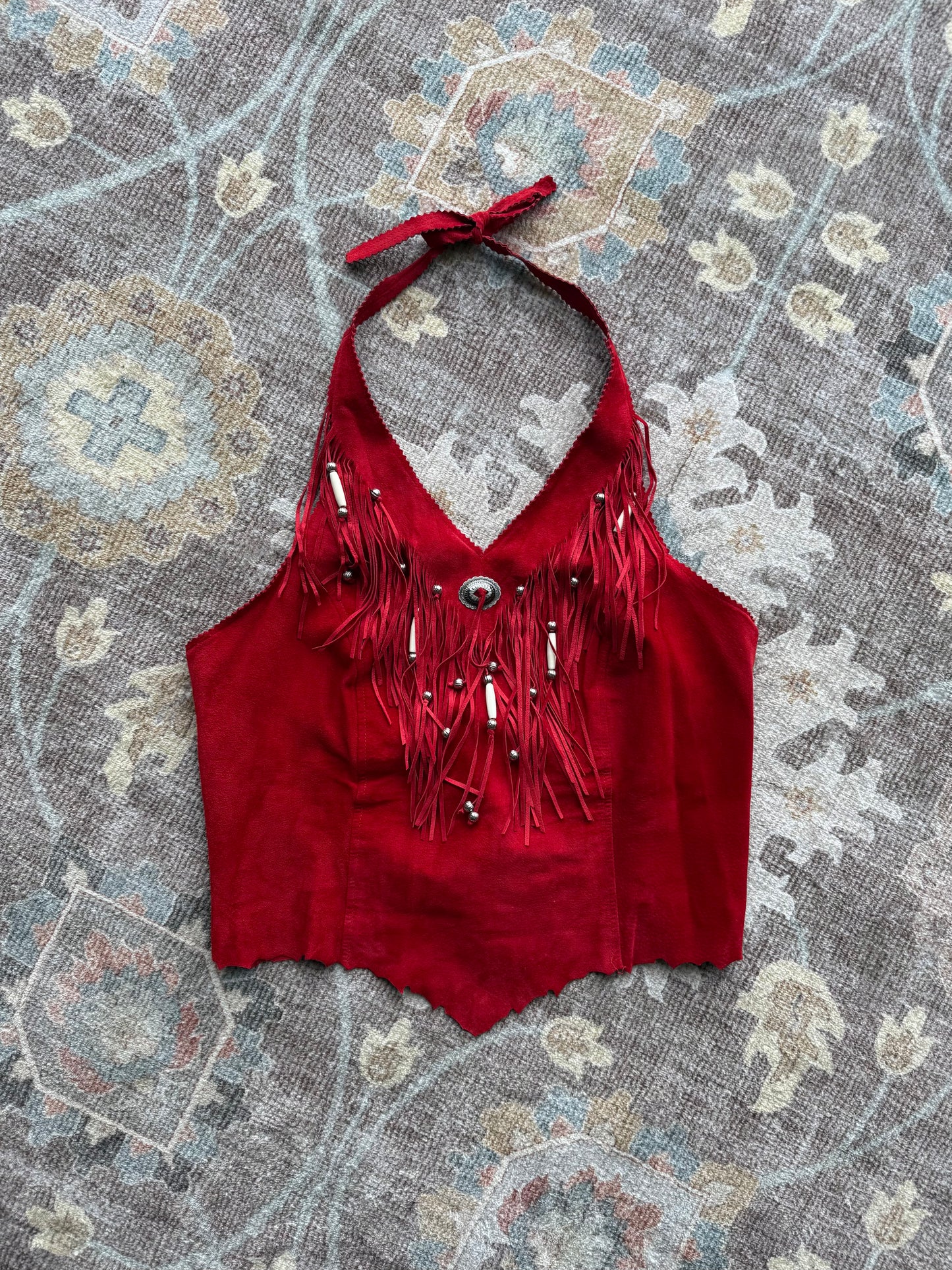 Western Suede Fringe Halter - M