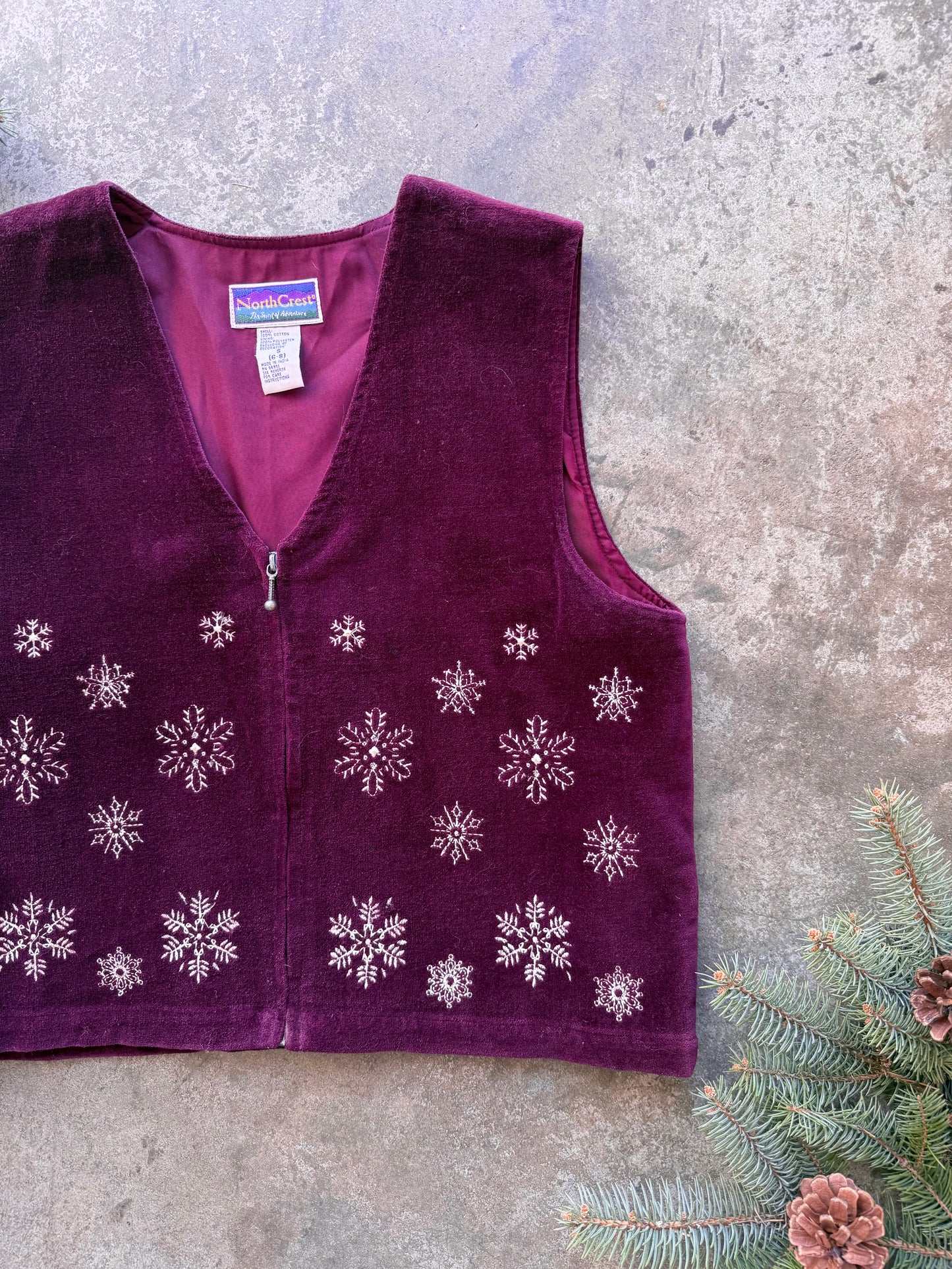 Snowflake Zip Up Velvet Vest - S