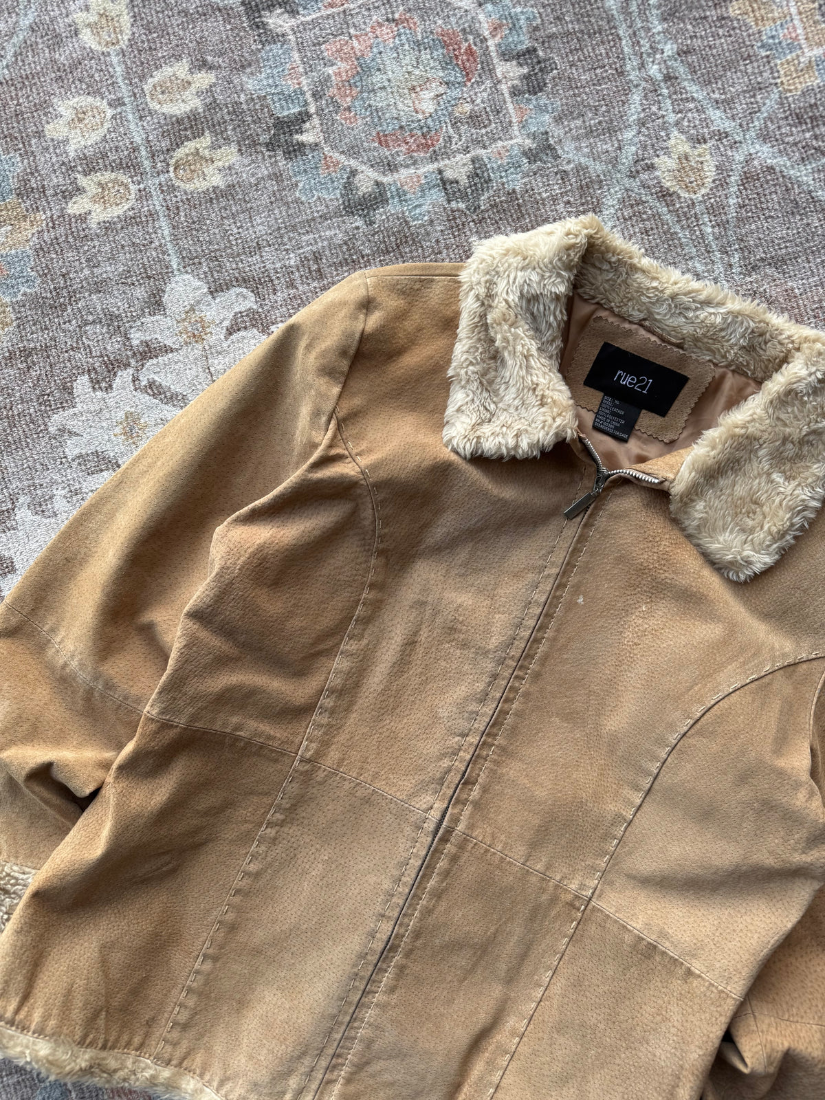 Fur Trim Suede Jacket - XL