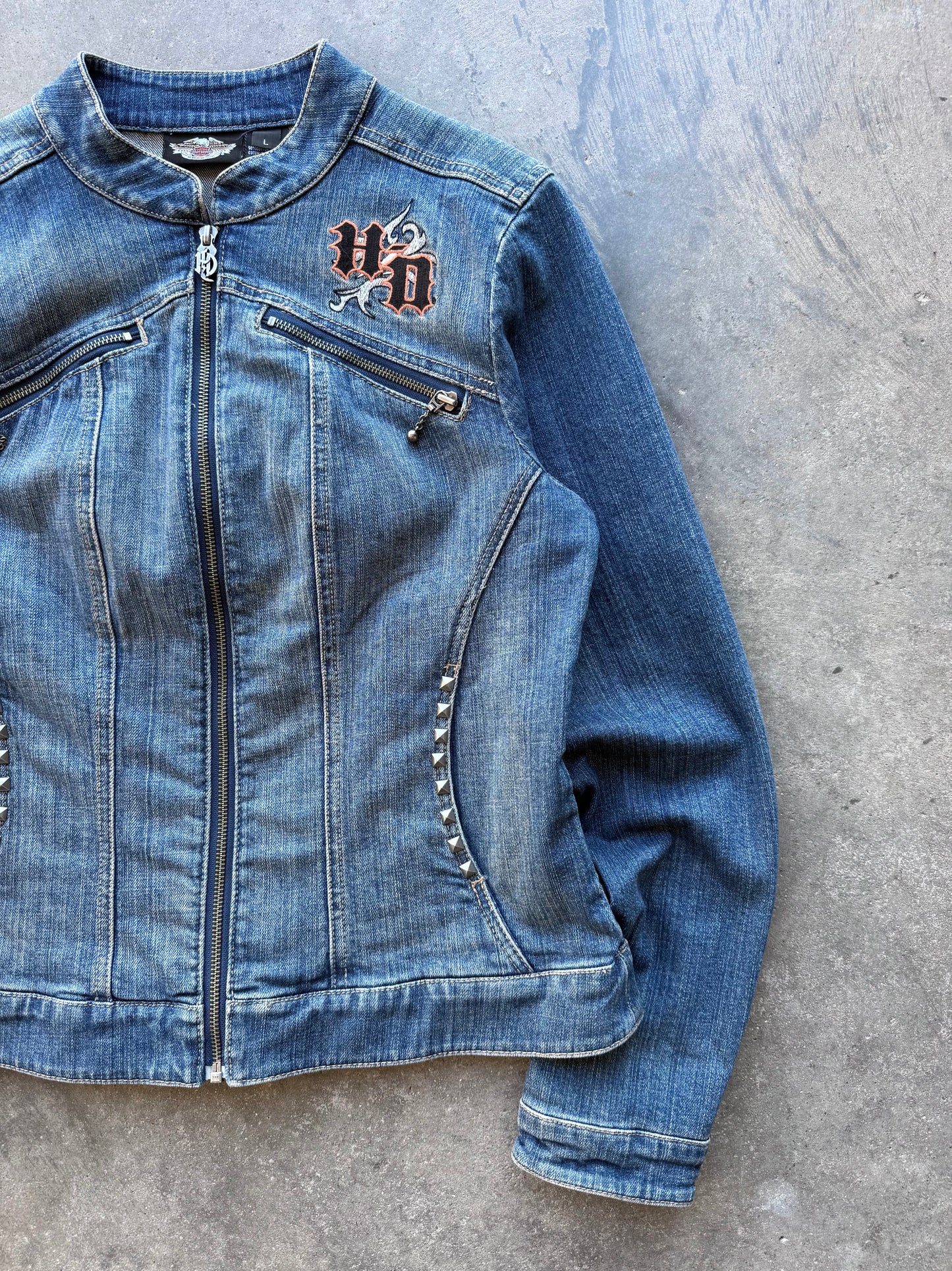 Harley Denim Zip Up Jacket - L