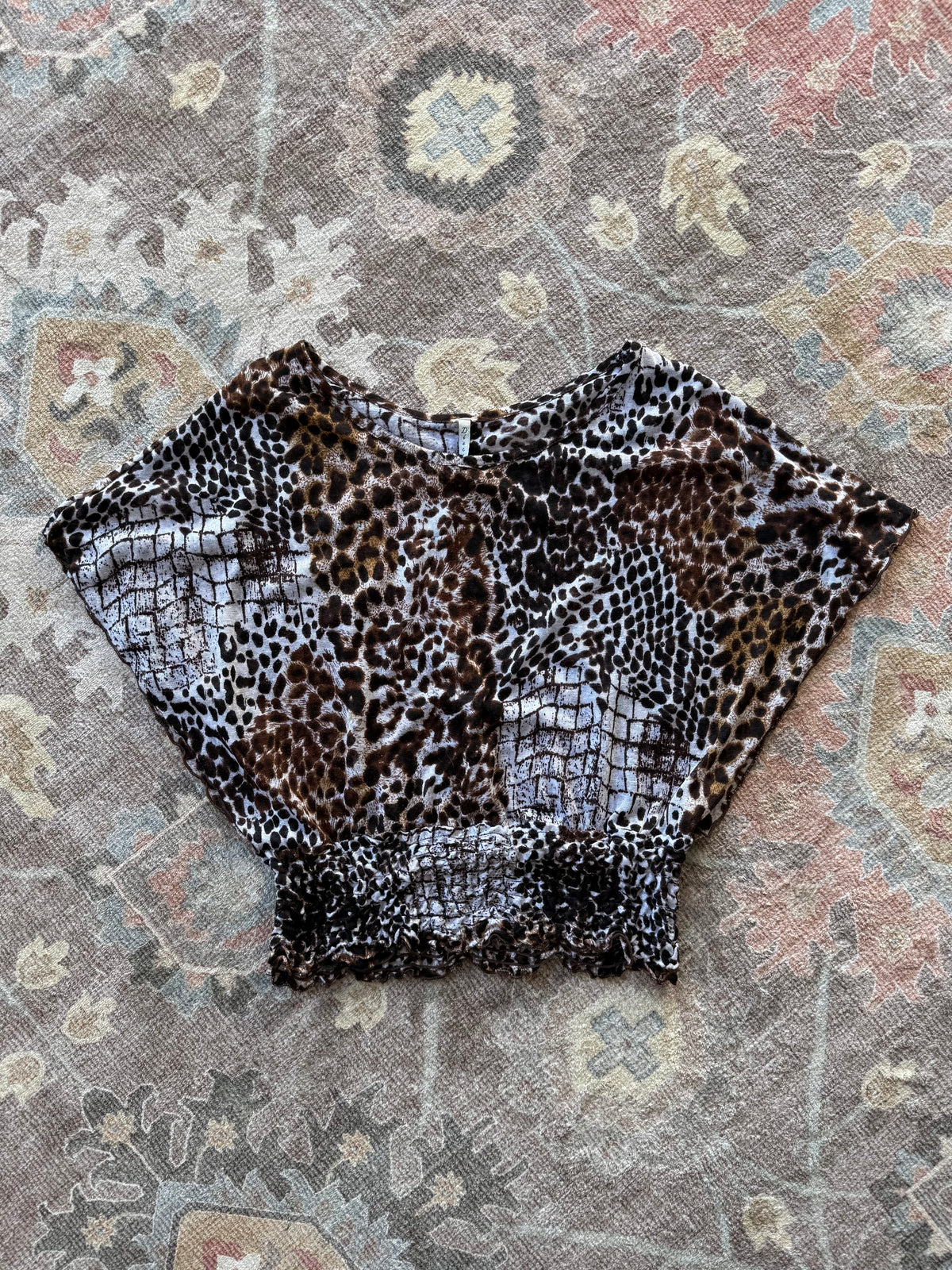 Animal Print Batwing Sheer Top - M